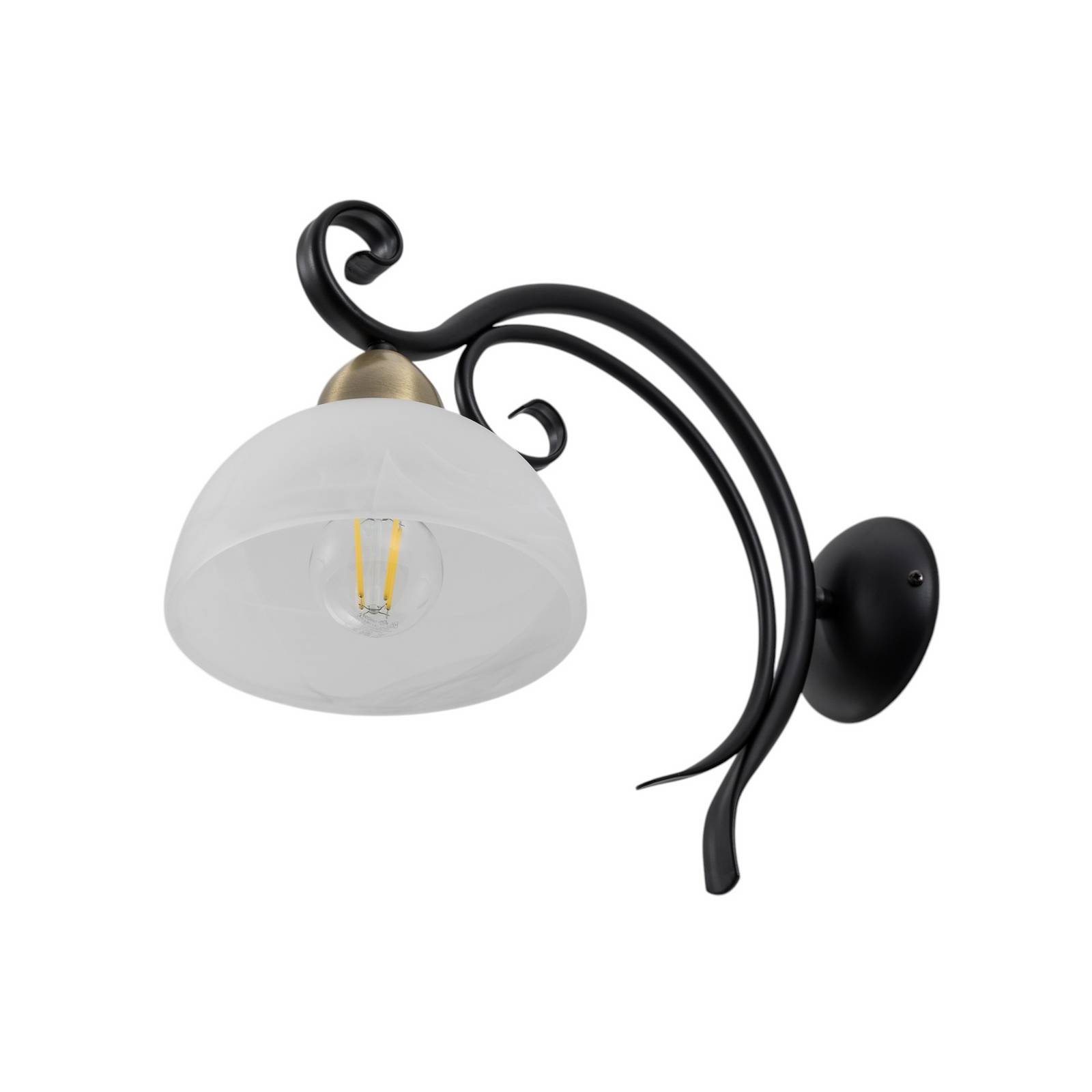 Kinkiet Flora, szklany klosz, czarny/mosiężny