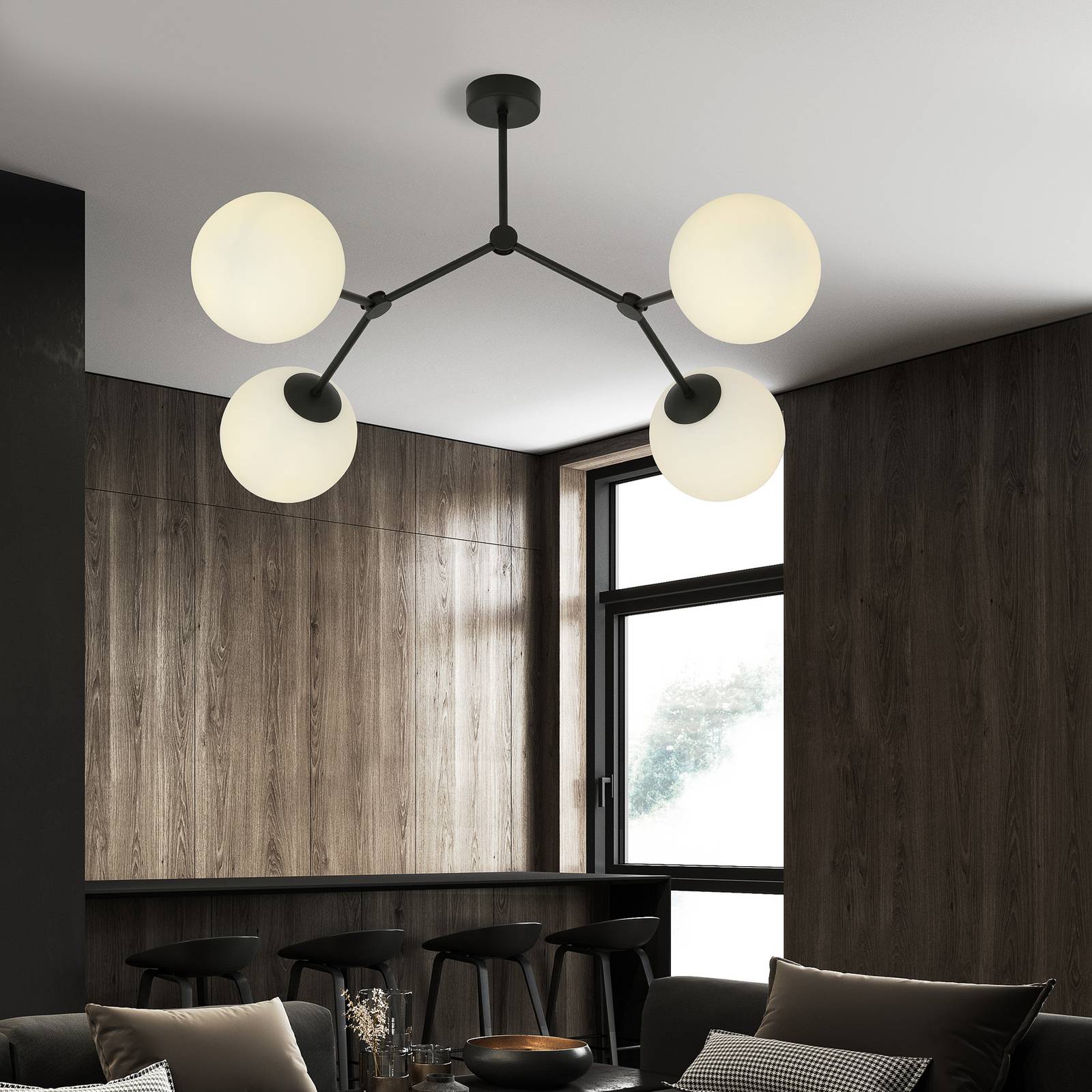 Lampa sufitowa Space, 4-punktowa, czarna/opalowa