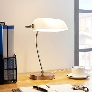 Lampa bankierska Selea z białym szklanym kloszem