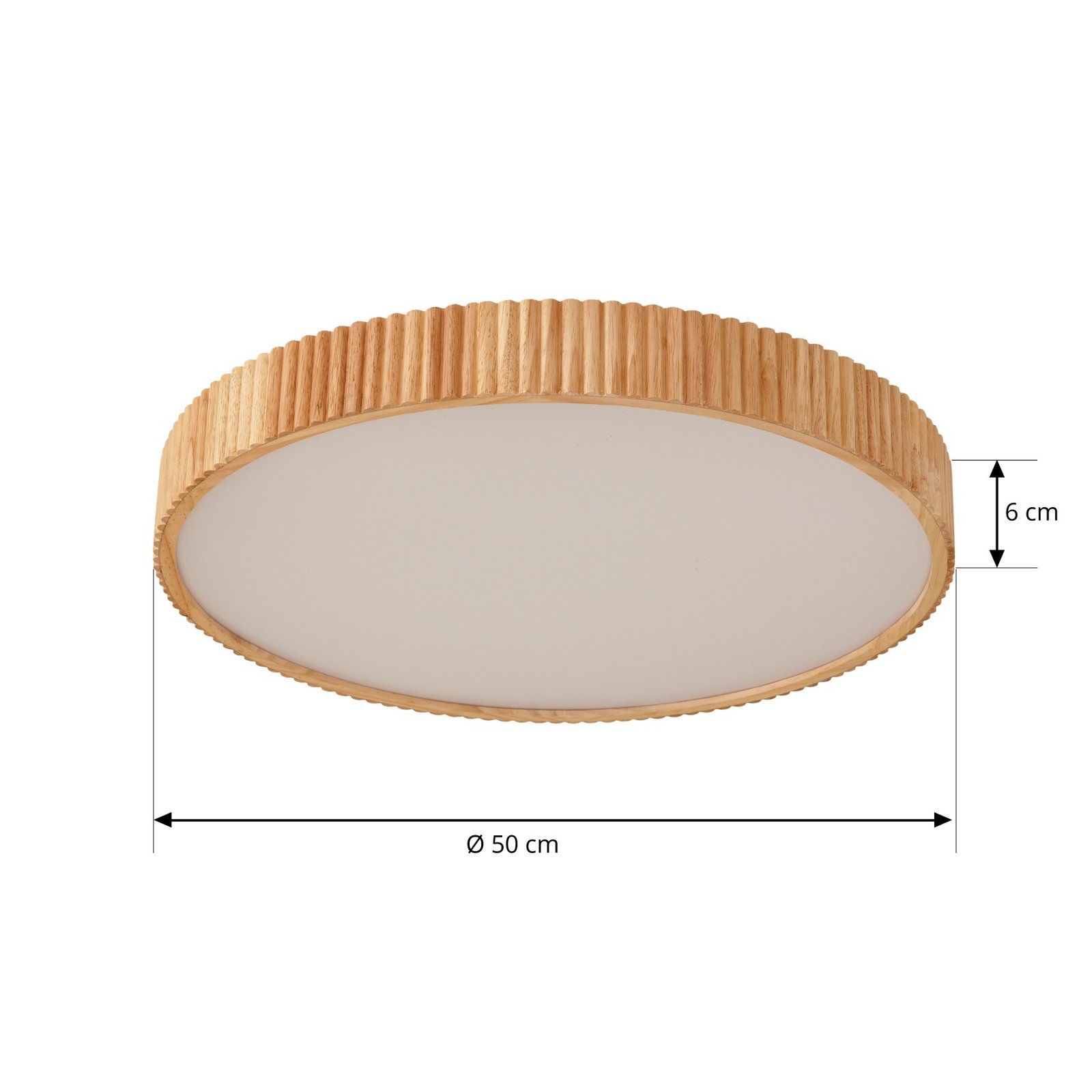 Velua LED stropní svítidlo, bílé/dřevěné, Ø 50 cm, CCT - Lindby
