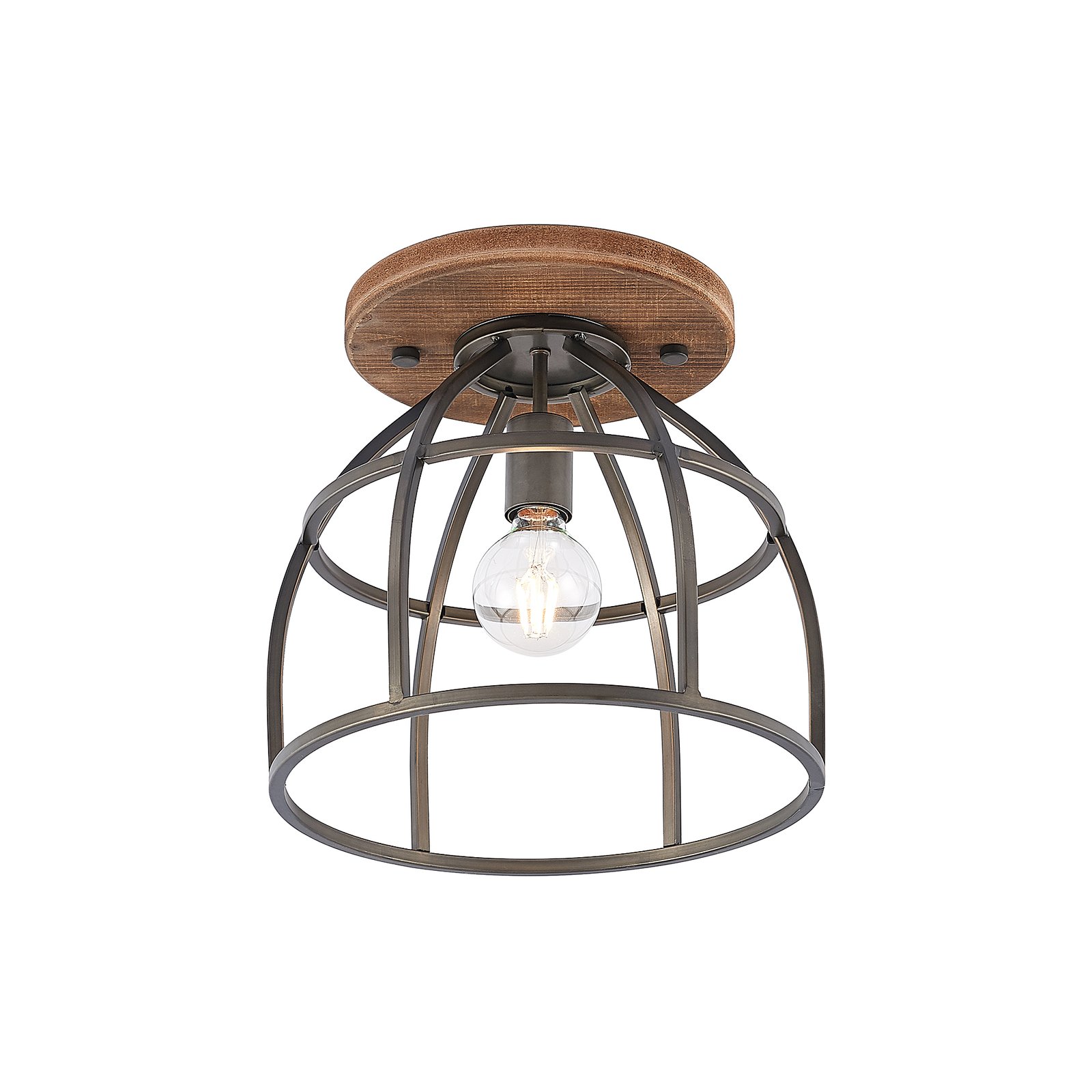Rutger Round Taklampe Wood/Black - Lindby