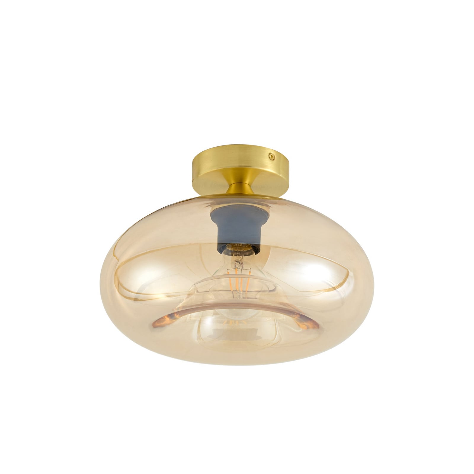 Lindby Zehra ceiling light, brass/amber, Ø 28 cm, glass