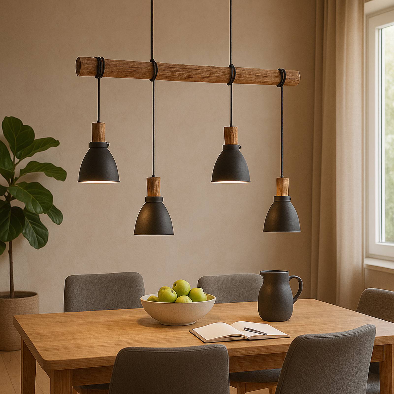Lindby Hängeleuchte Trebale, E14, Ø 15 cm, 4-flammig, Holz günstig online kaufen