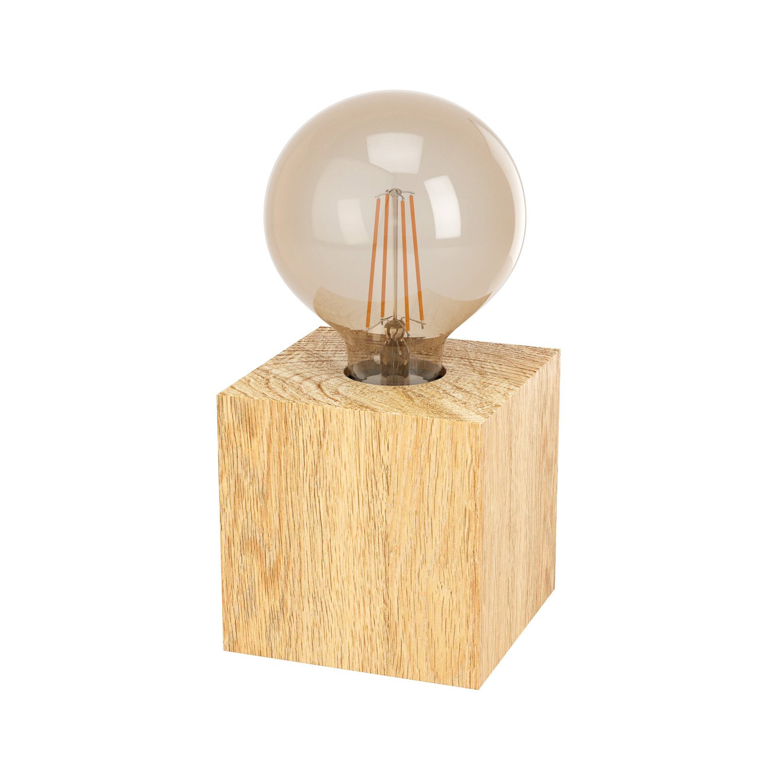 Stolní lampa Prestwick 2, dřevěná kostka, přírodní