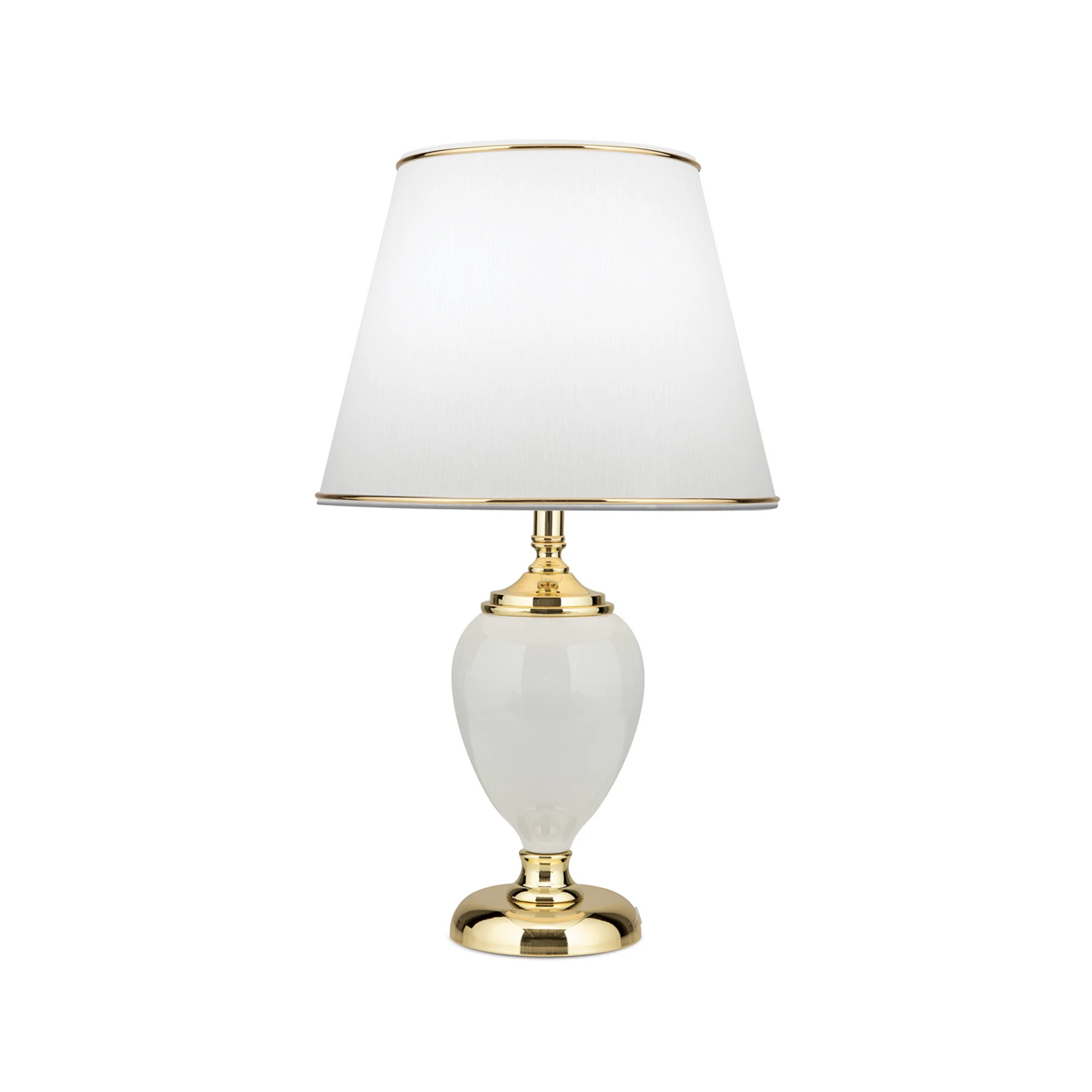 Stolná lampa Ovum, biela/zlatá farba, výška 48 cm, keramika/chintz