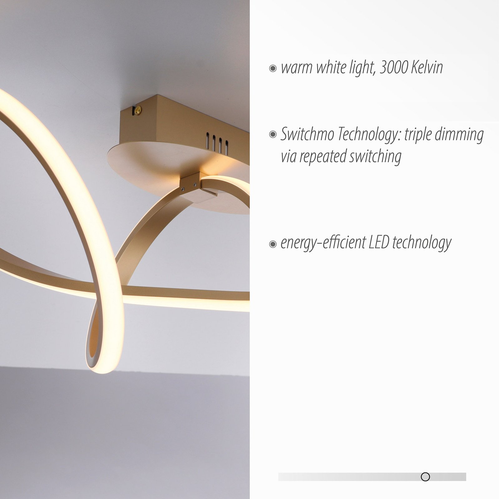 LED stropné svietidlo Maria, stmievateľné, mosadz