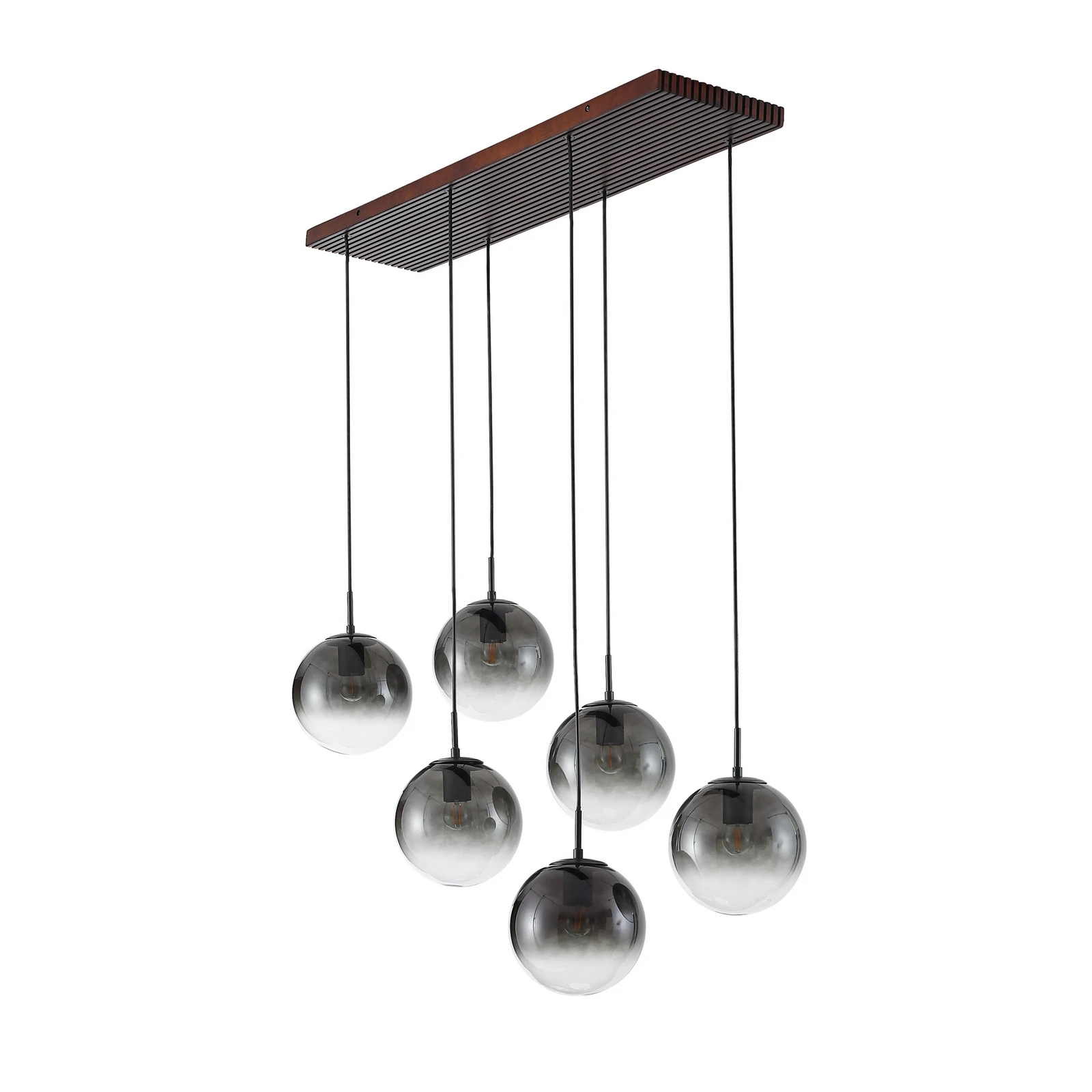 Suspension Lucande Veloura, à 6 lampes, 100 cm, verre, bois