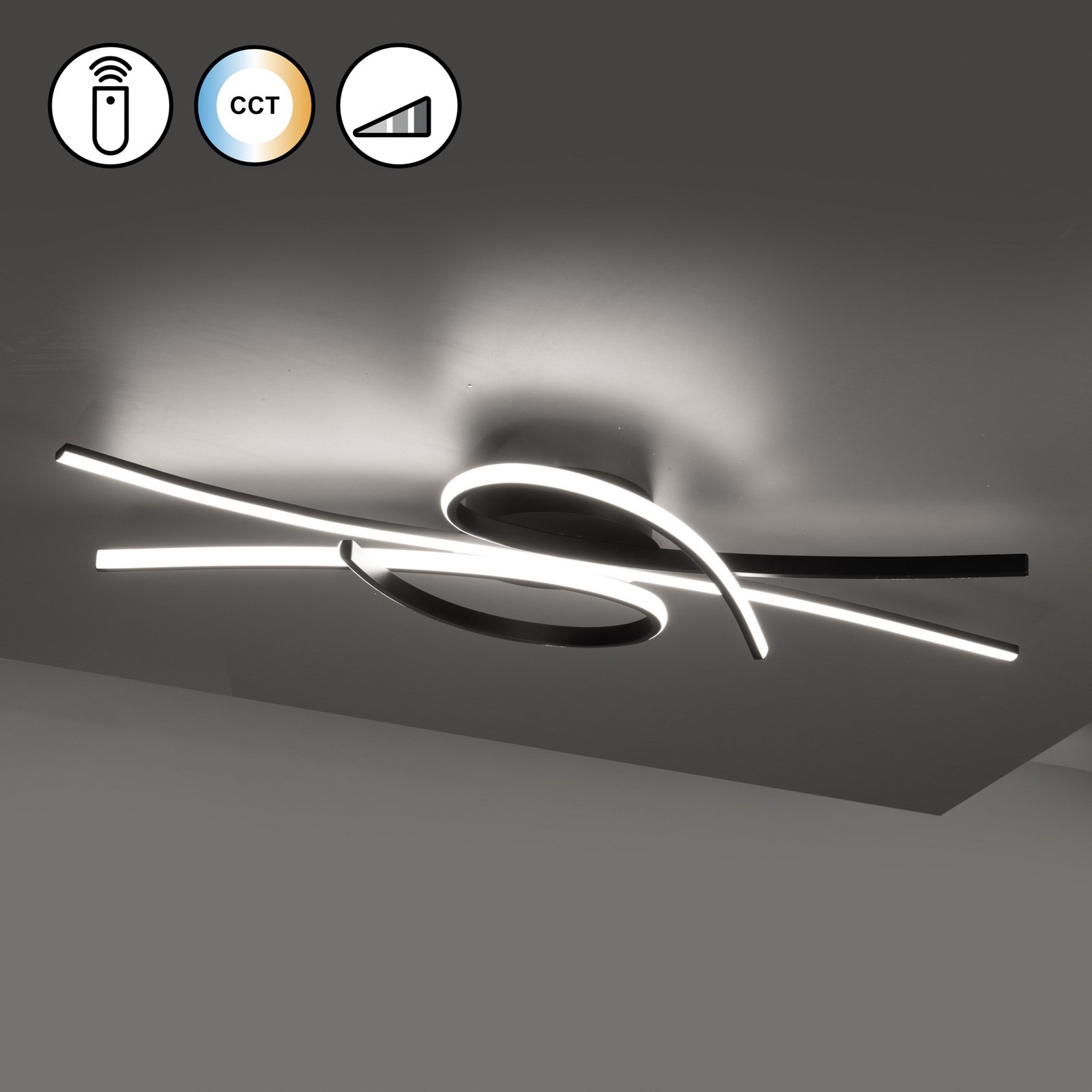 Plafonieră LED Biba, negru, lungime 100 cm, metal, CCT