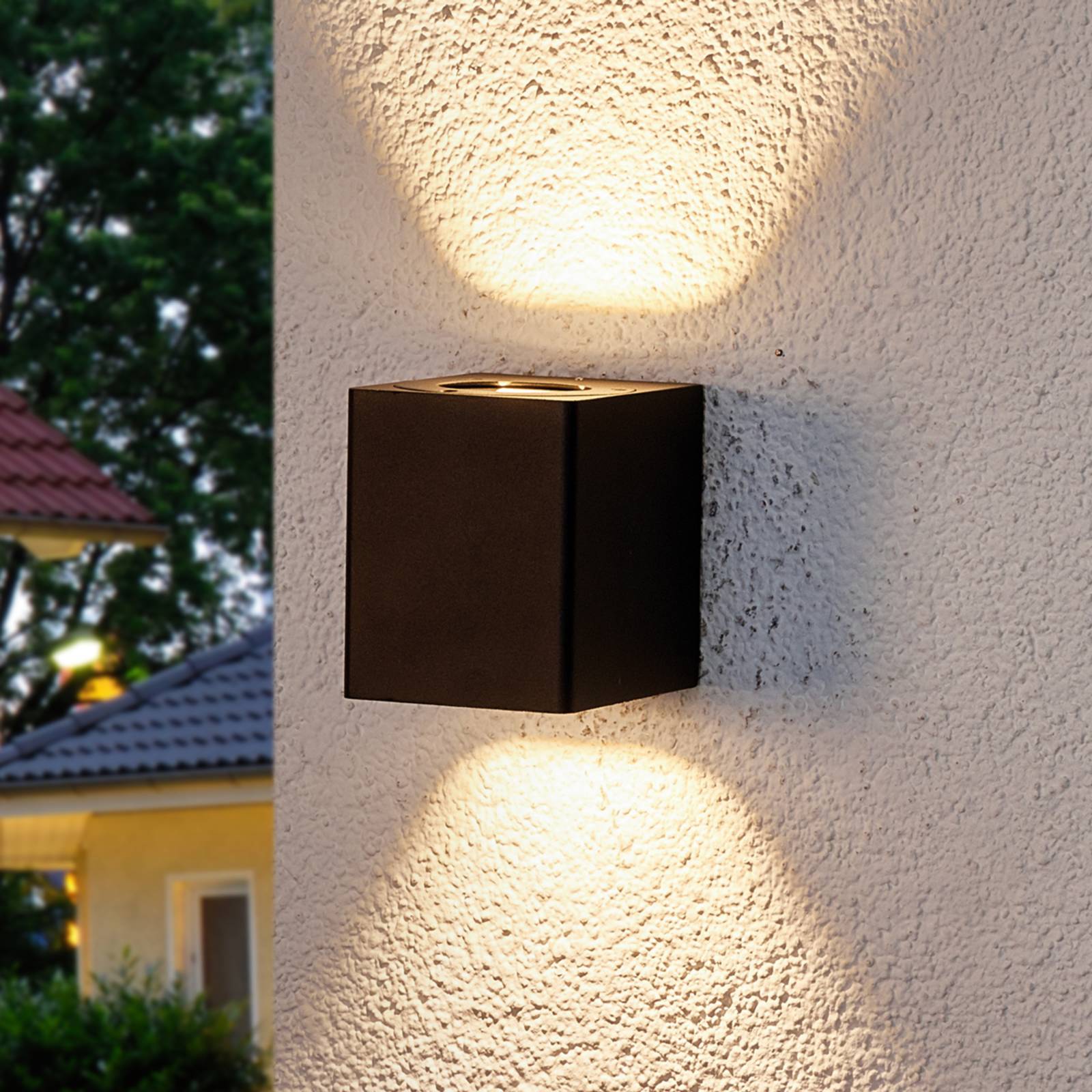Lindby lukas - LED outdoor wandlamp met decofilter, aluminium, glas, 3 W, B: 8.7 cm, H: 10.5 cm