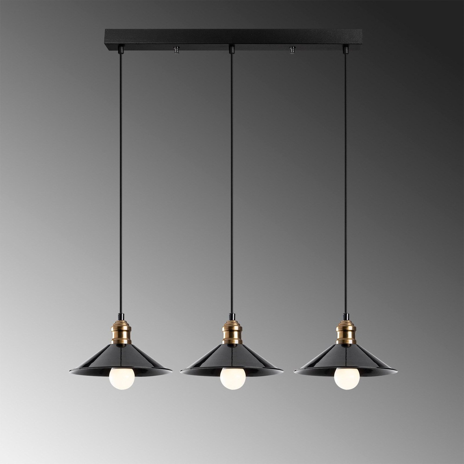 Berceste 250-S1 hanglamp, zwart, metaal 3-lamps lang