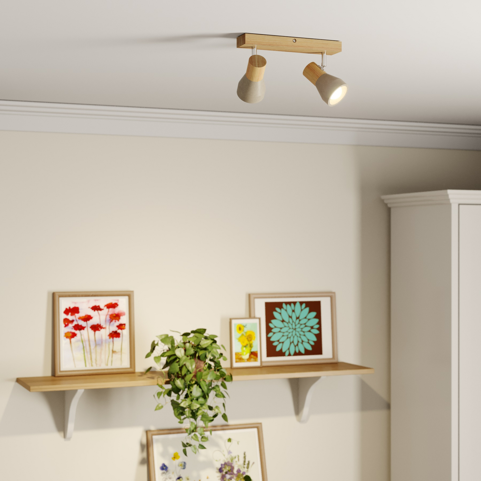 Concrete and wooden ceiling light Filiz 