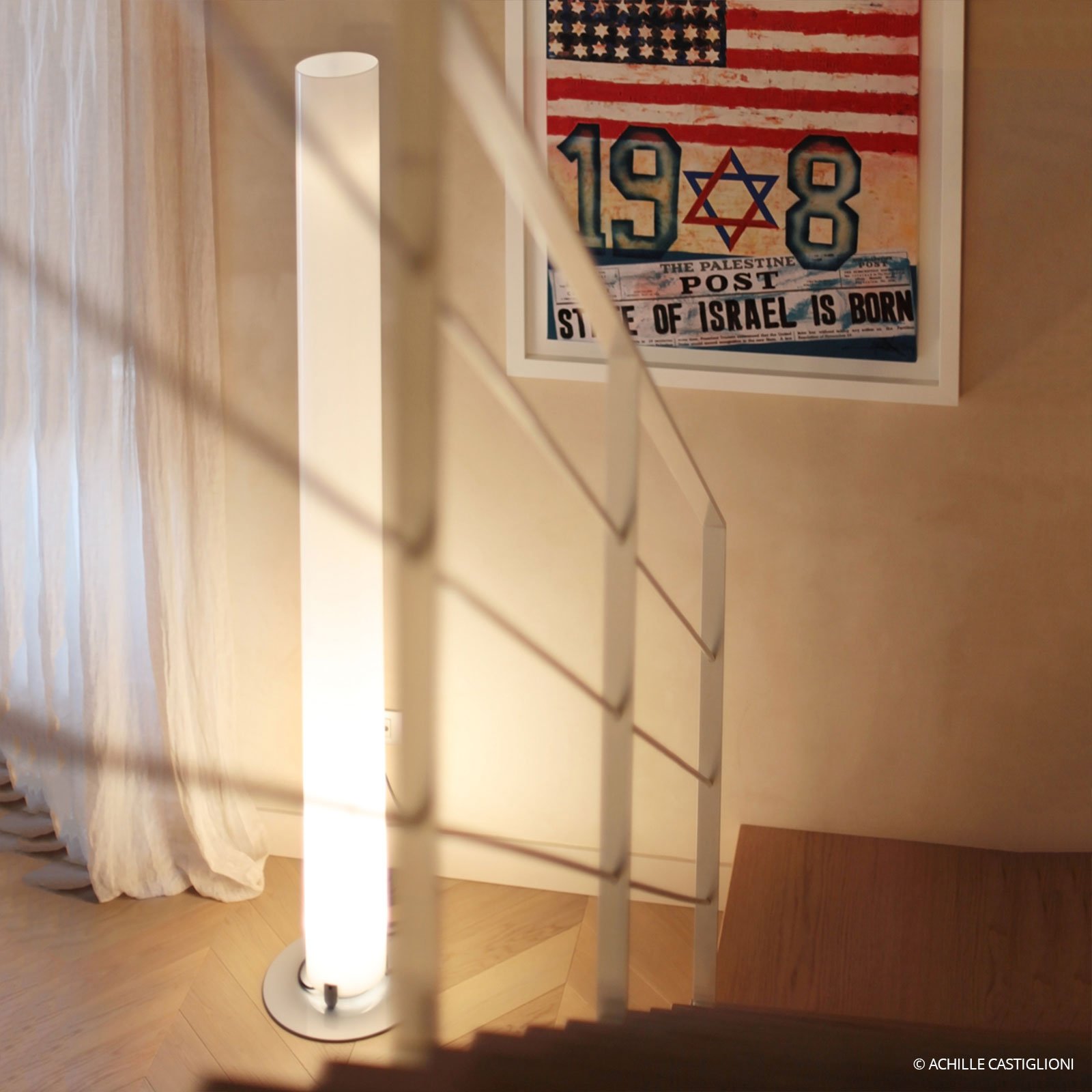 FLOS Stylos floor lamp in cylinder shape, height 200 cm