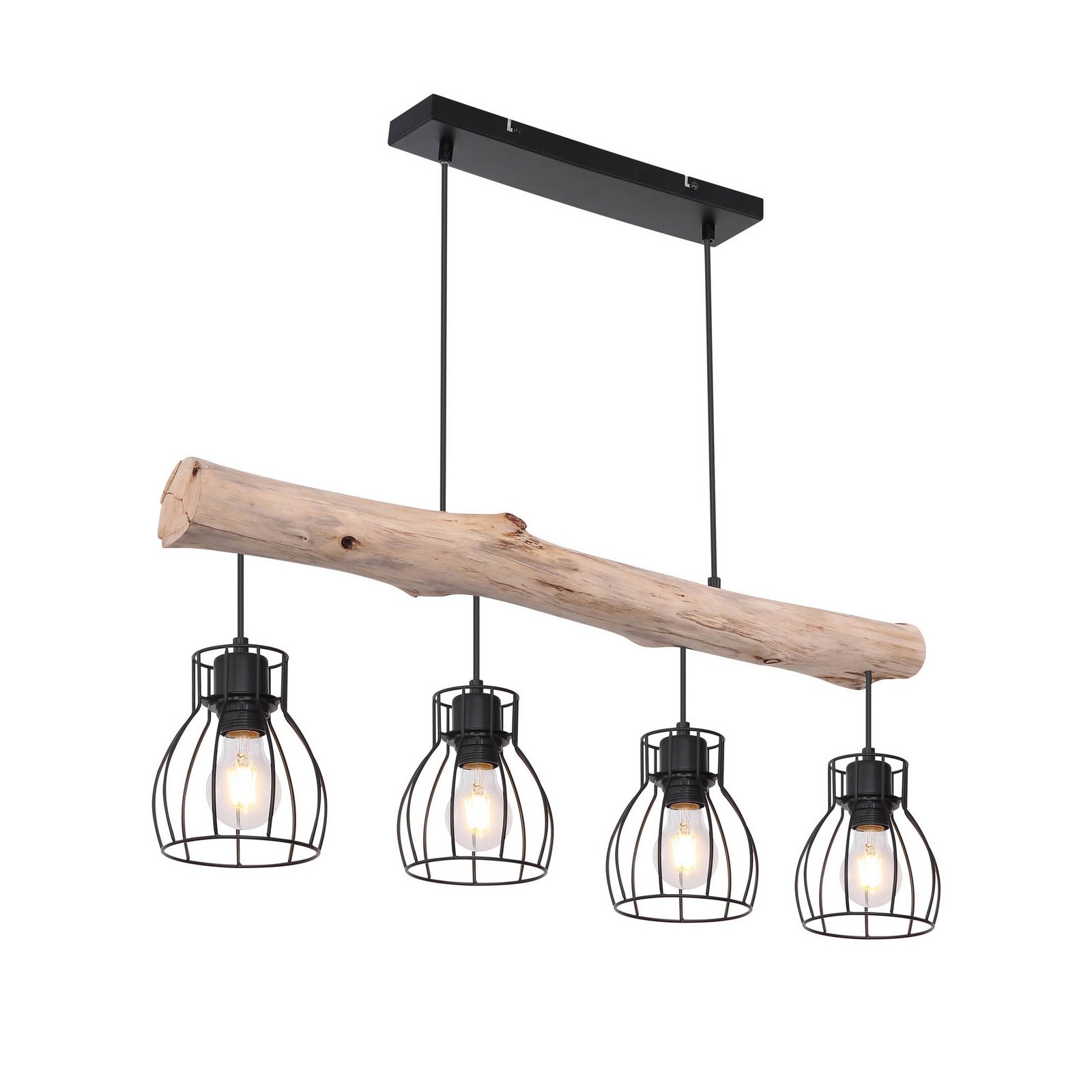 Mina pendant light, length 83 cm, black/brown, 4-bulb.