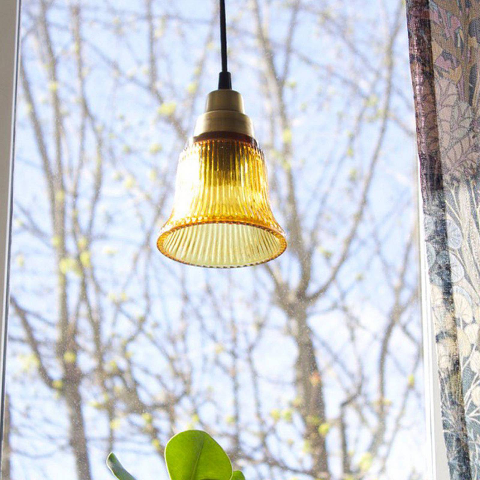 PR Home Hängelampe Emmi, amber/messing, Glas, Stecker, E27 günstig online kaufen