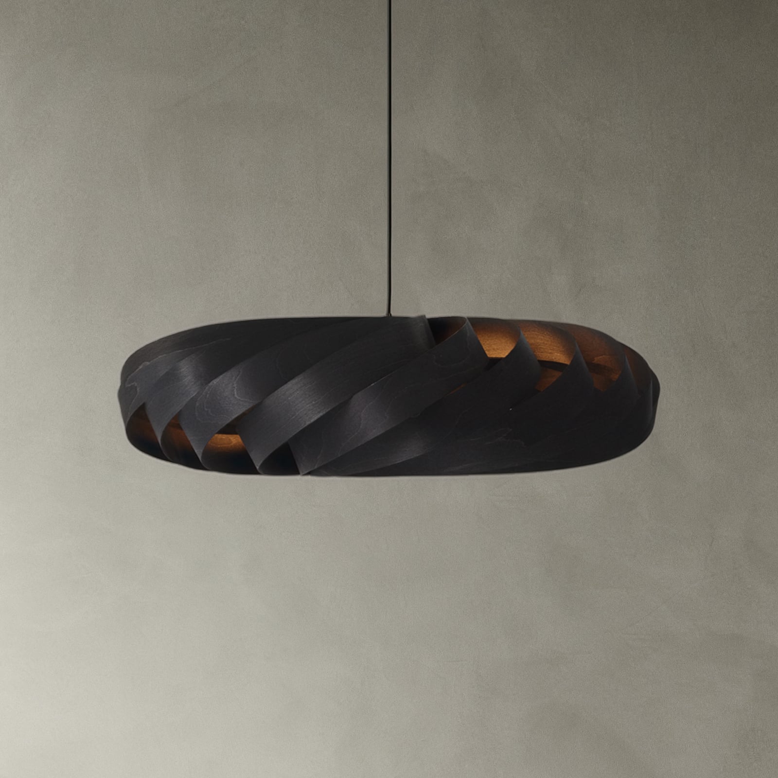 Lampada a sospensione Tom Rossau TR5, Ø 100 cm, nera, legno di betulla