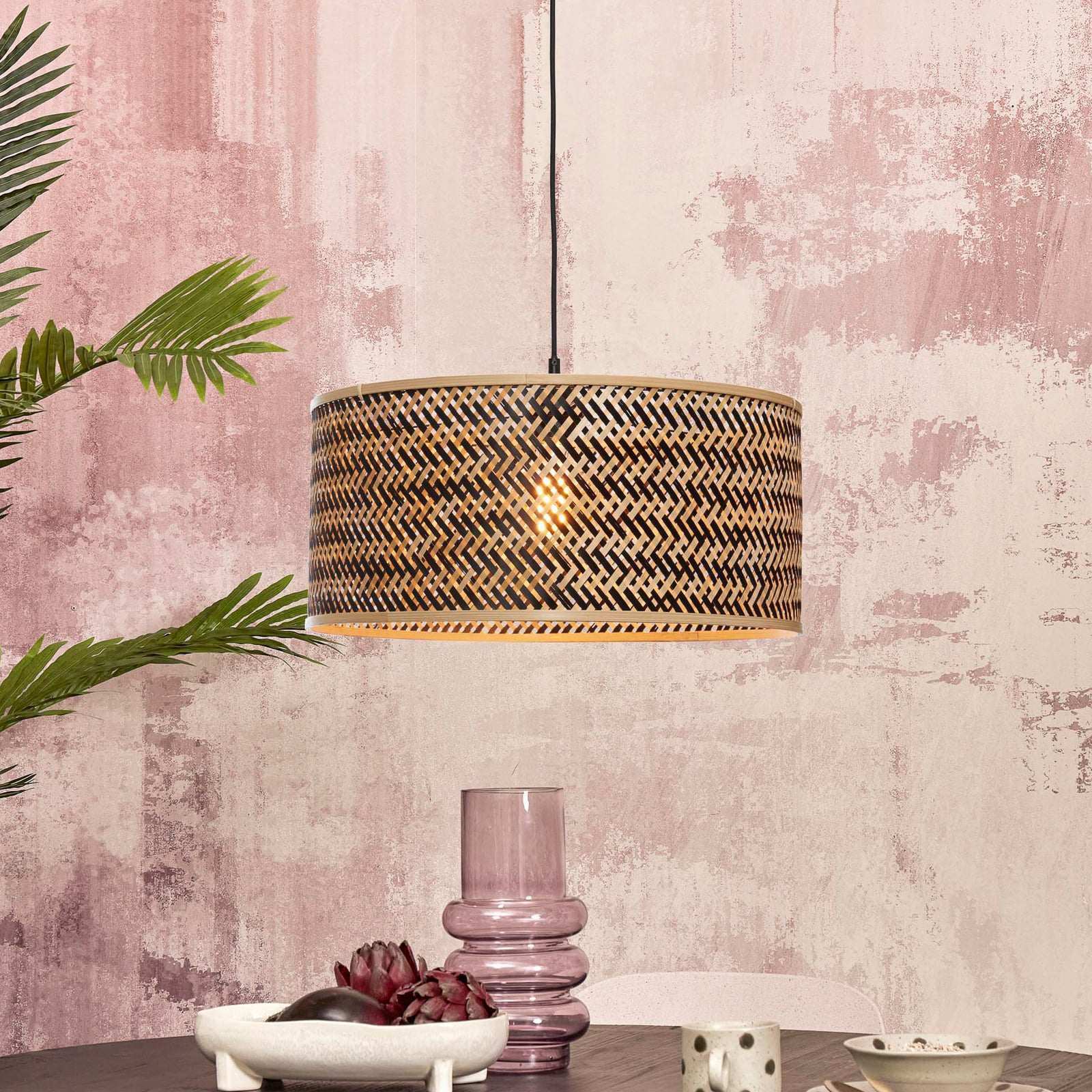 GOOD & MOJO Suspension Java, naturel/noir, Ø 50 cm, E27