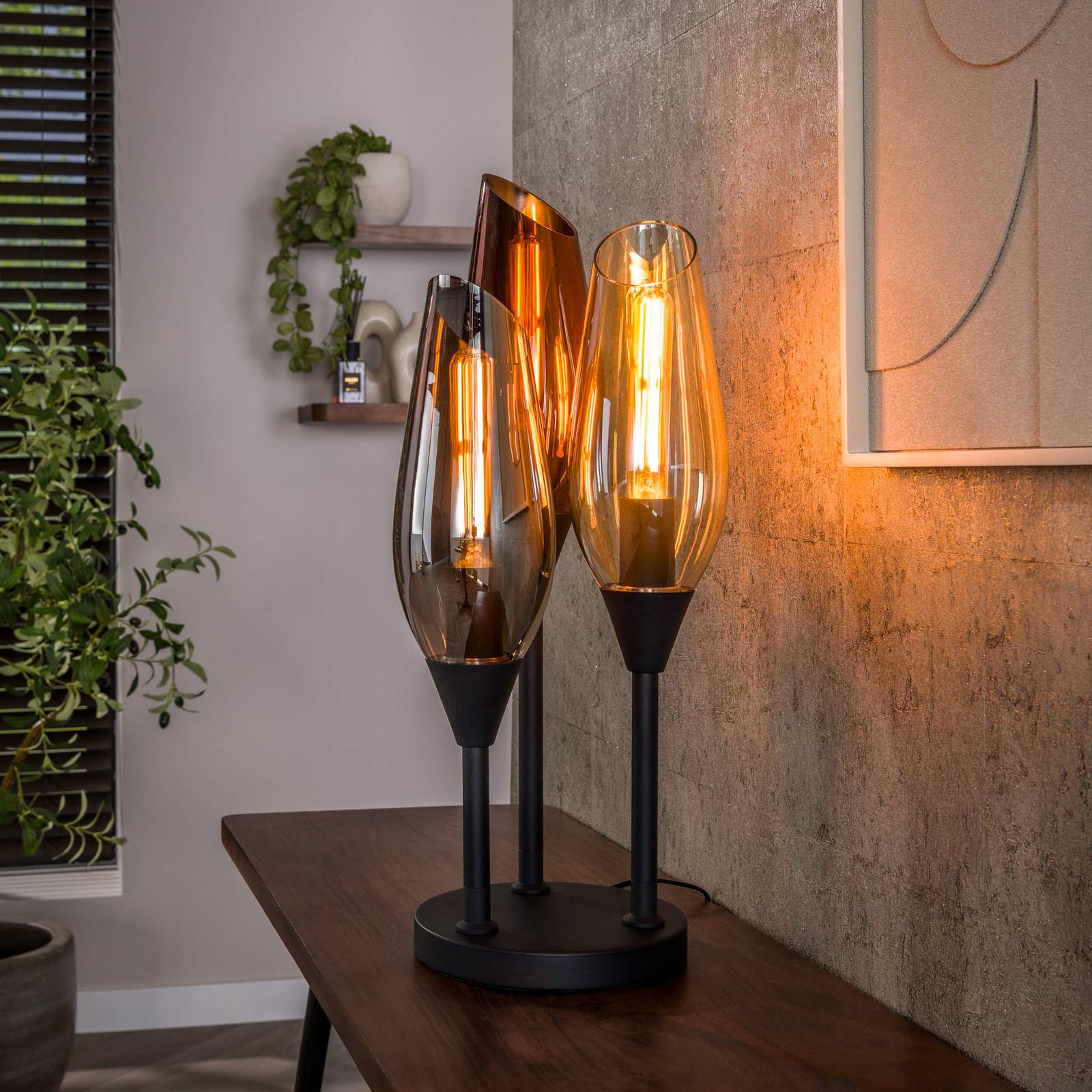 E-shop Stolová lampa Cocoon, čierna, 3-pl., výška 59 cm, sklo, E27