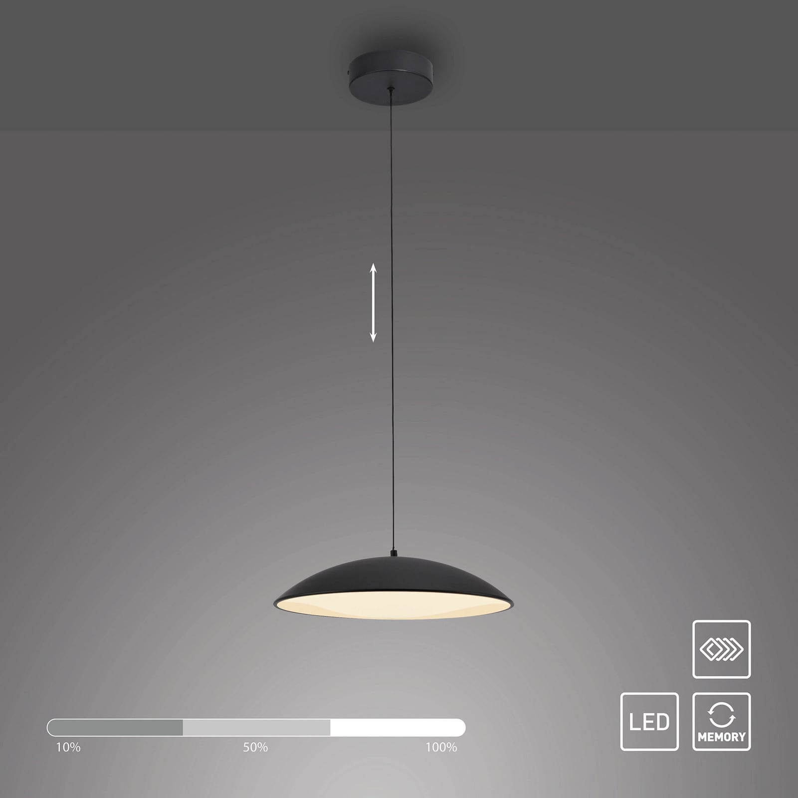 LED viseća svjetiljka LENTE, crna, Ø 40 cm, metal, s prigušivačem