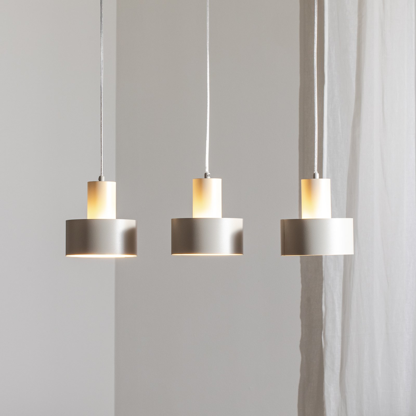Lámpara colgante Rif 3, taupe, 3 luces, lineal, acero