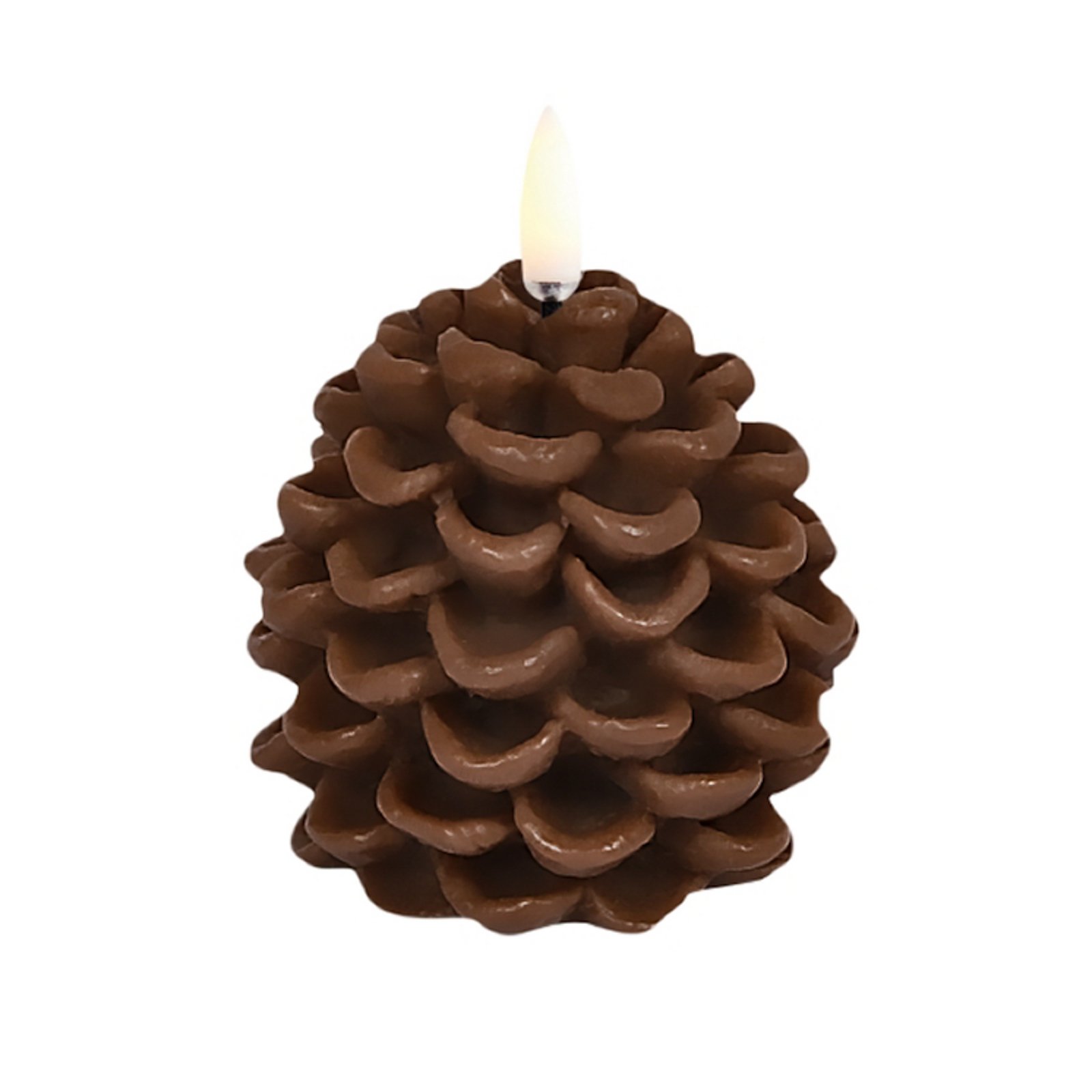 Candela LED PINE CONE, marrone, Ø 7 cm, cera - Uyuni Lighting