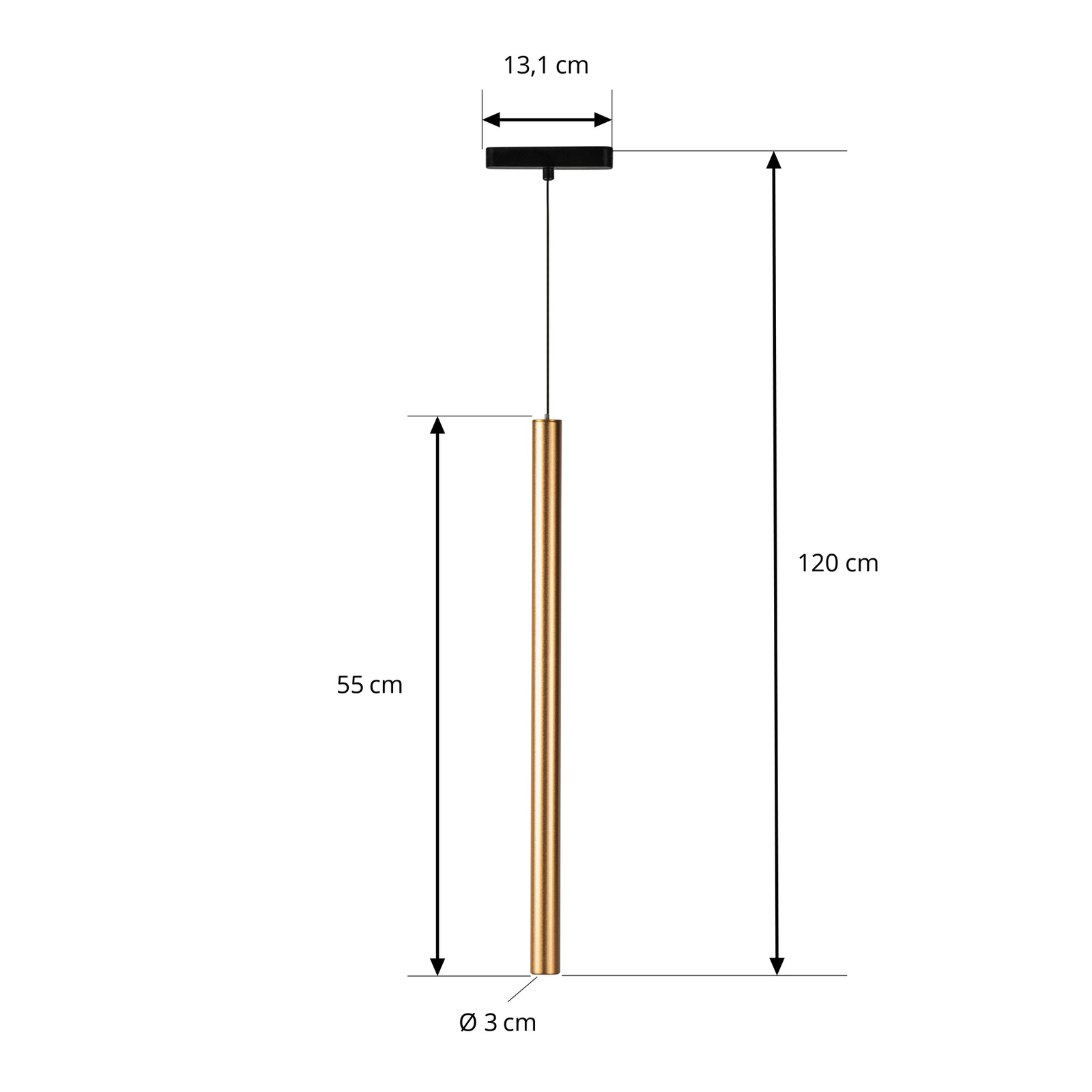 Suspension LED Lindby Lumaro, or, Ø 3 cm, alu, 48V