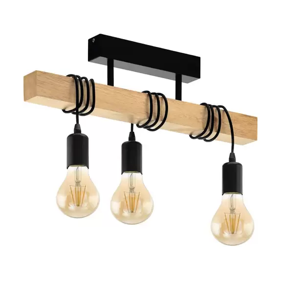 Lampenwelt Deckenlampe Townshend aus Holz, 3-flammig schwarz