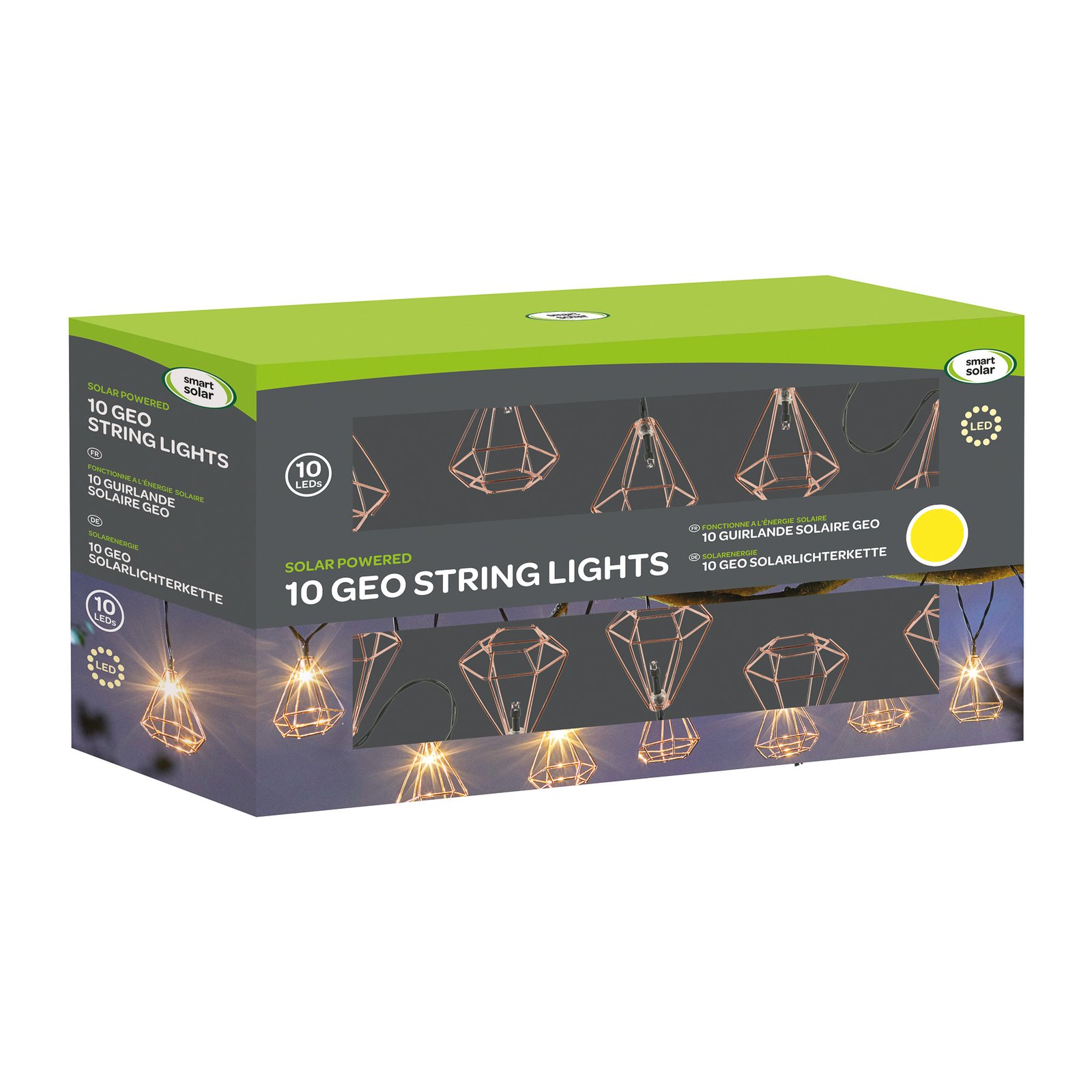 Geo LED solar fairy lights, 10-bulb
