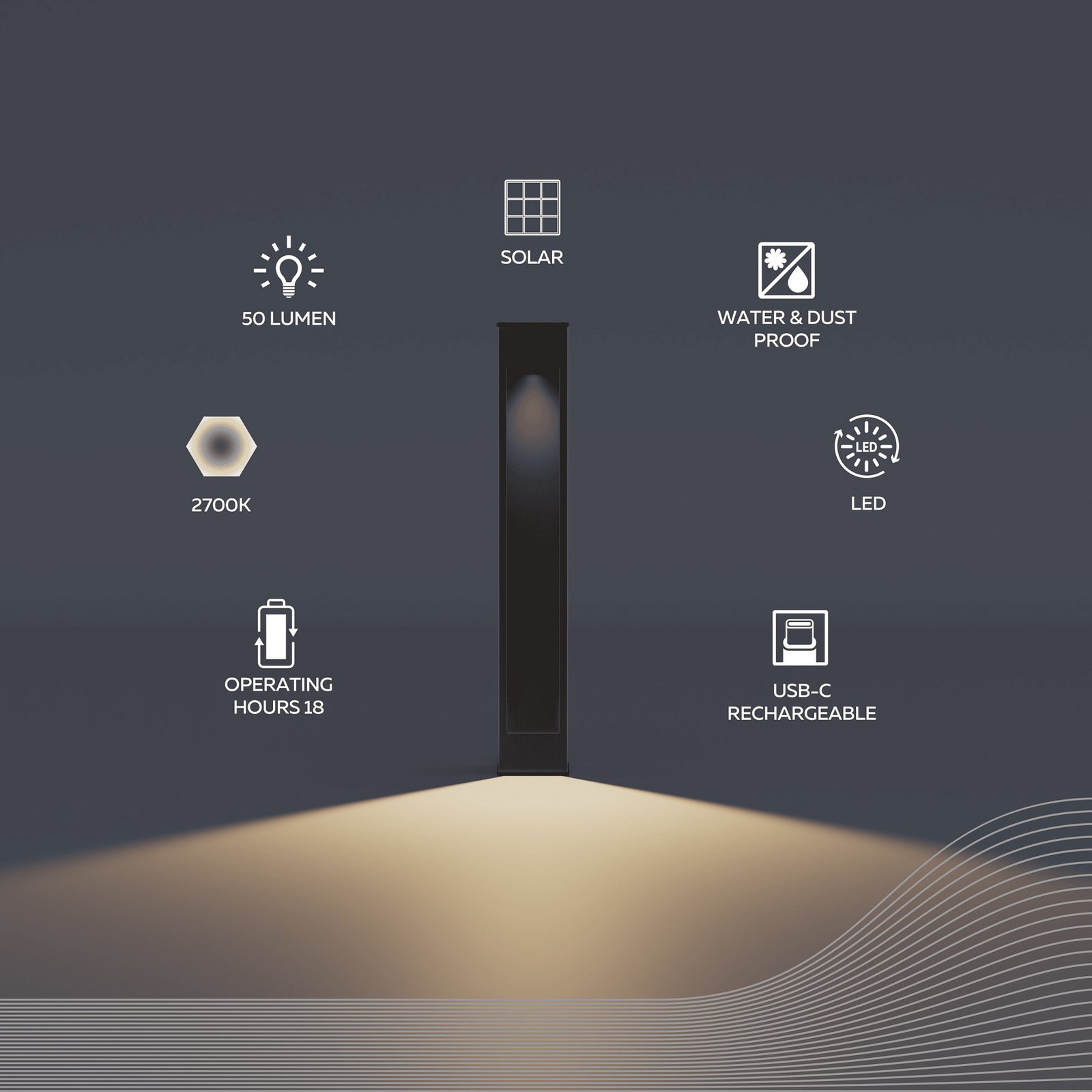 Calex Ivrea solar LED path light, black, aluminium, IP67