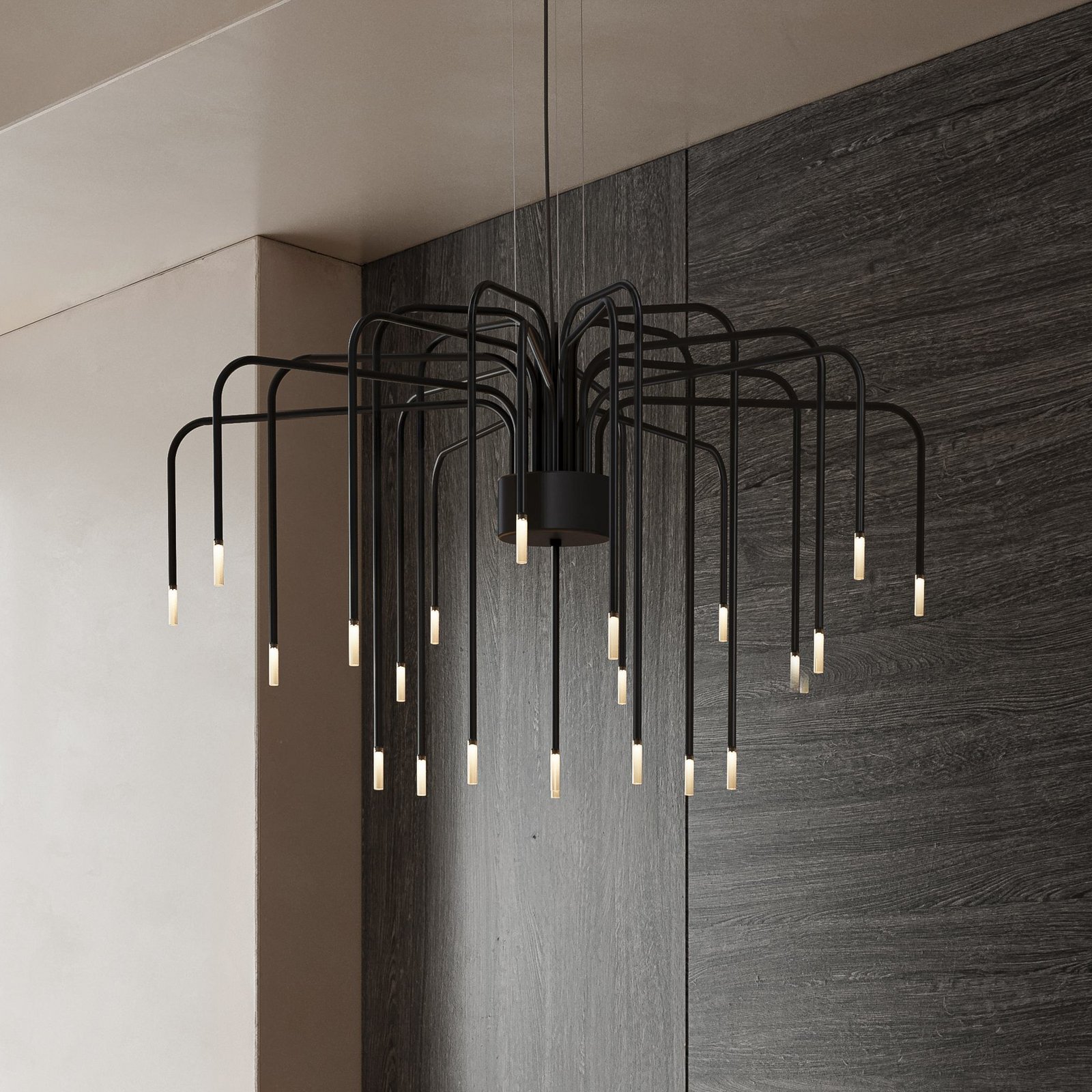 Karman LED-riippuvalaisin BOOM, musta, metalli, Ø 90 cm 22-flg.