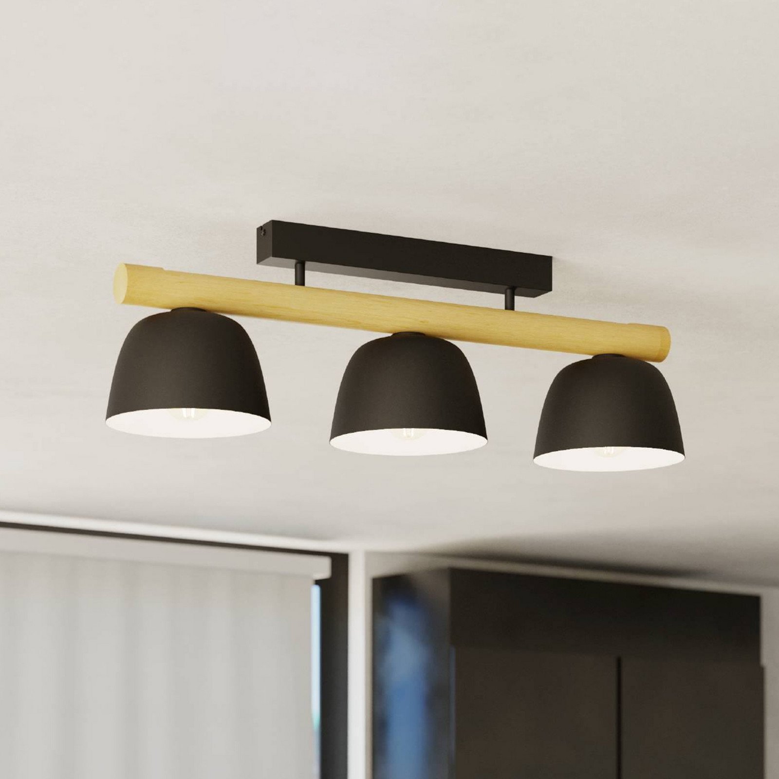 EGLO Plafonieră Sherburn lungime 80 cm negru/maro 3 lumini. - Camera de zi / sufragerie - modern - negru maro - Lemn