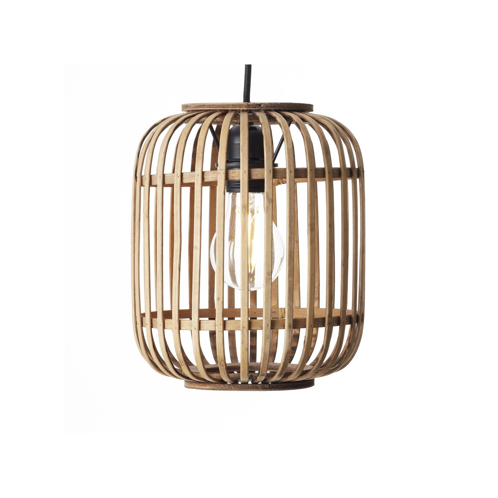 Závesné svietidlo Woodrow, Ø 21,5 cm, svetlé drevo, bambus/kov