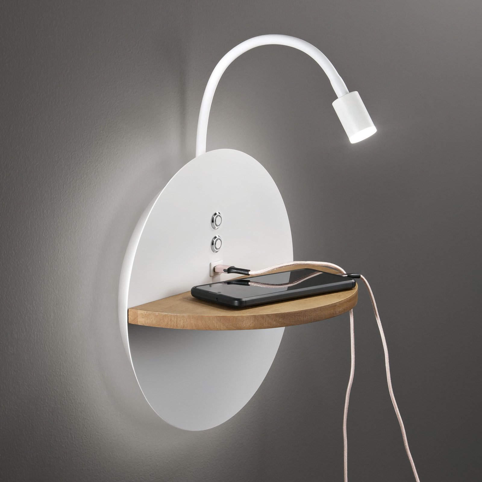 LED reading lamp Dual, backlight, wood, shelf, dimmable