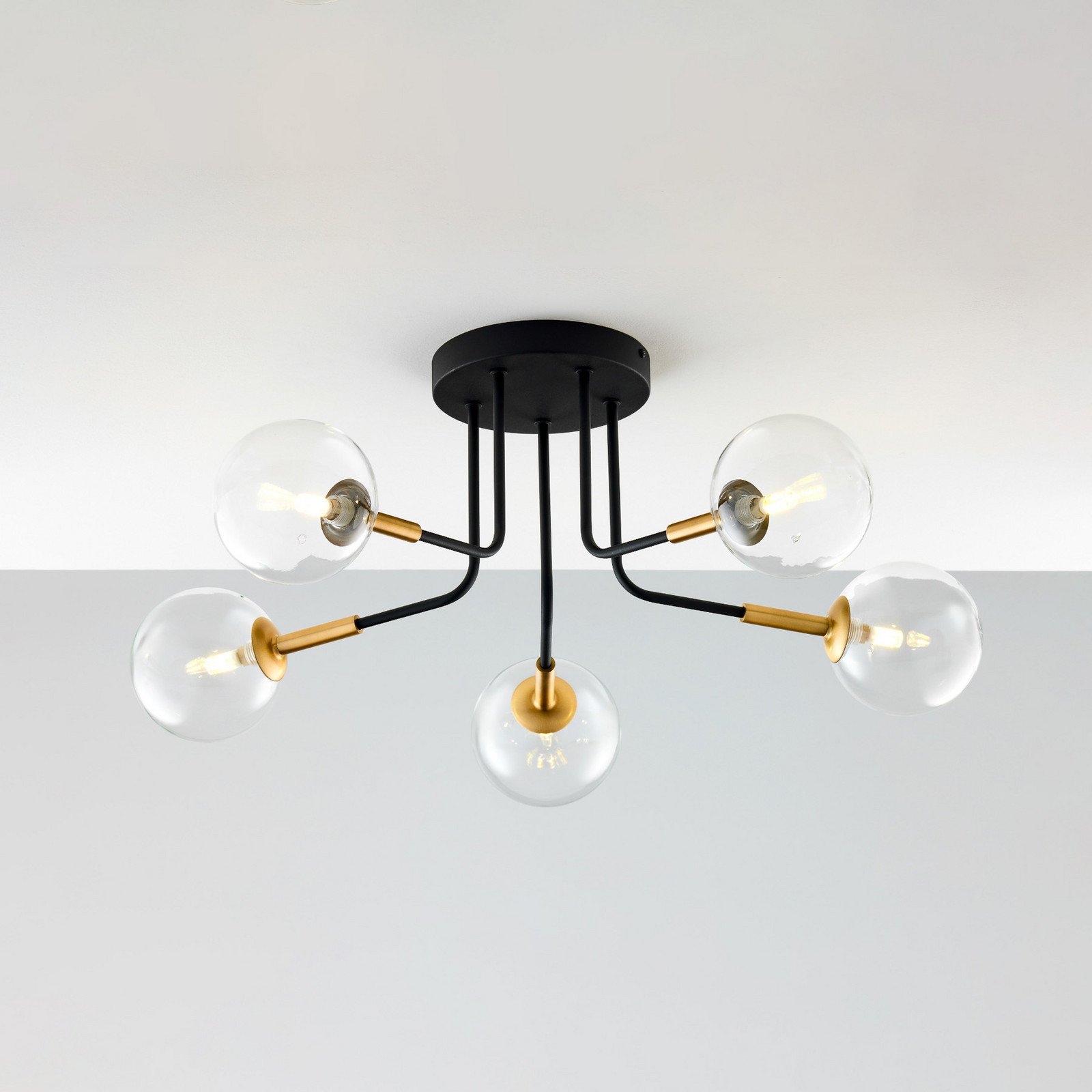 Jupiter Plafonieră Burano 5 becuri negru sticlă 31 cm înălțime G9 - Camera de zi / sufragerie - Modern - negru auriu transparent