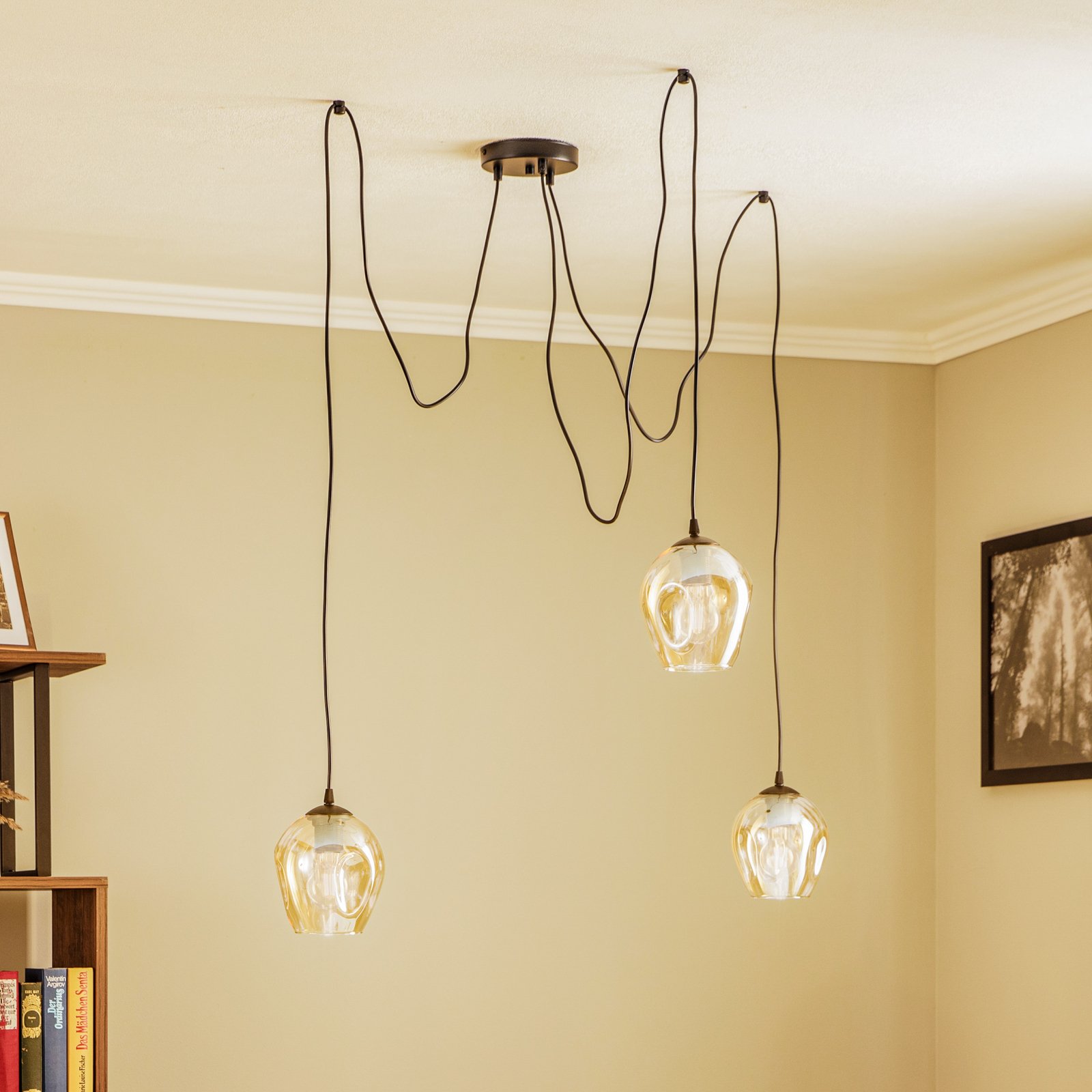 Starla hanging light, decentralised, 3-bulb, amber