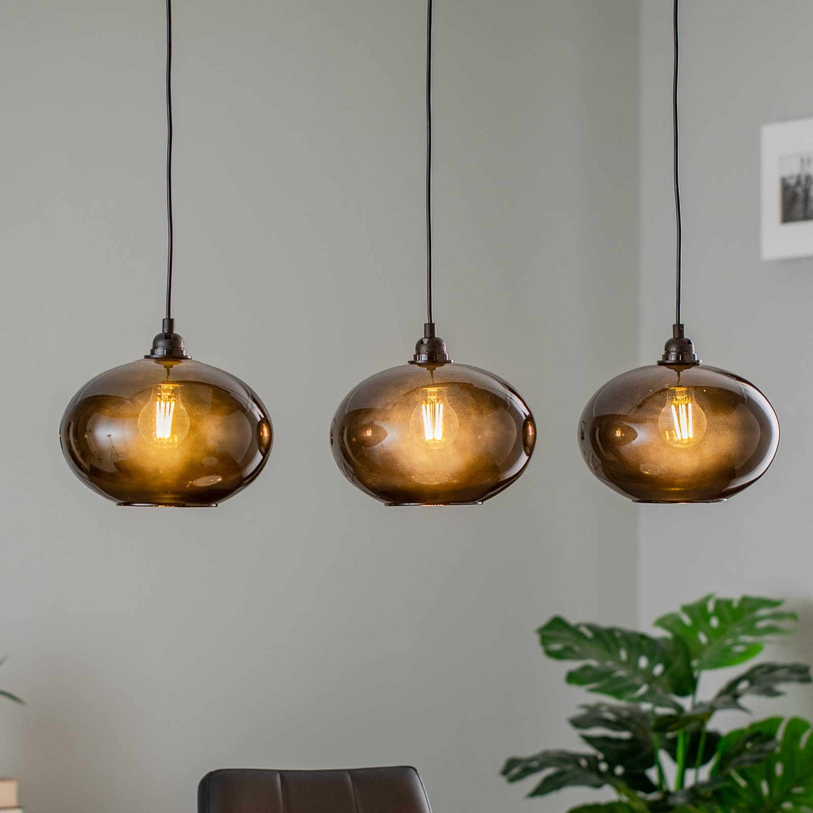 Opviq Lampă suspendată Smoked 052 3 becuri sticlă liniară Ø27cm - Camera de zi / sufragerie - modern - gri fumuriu