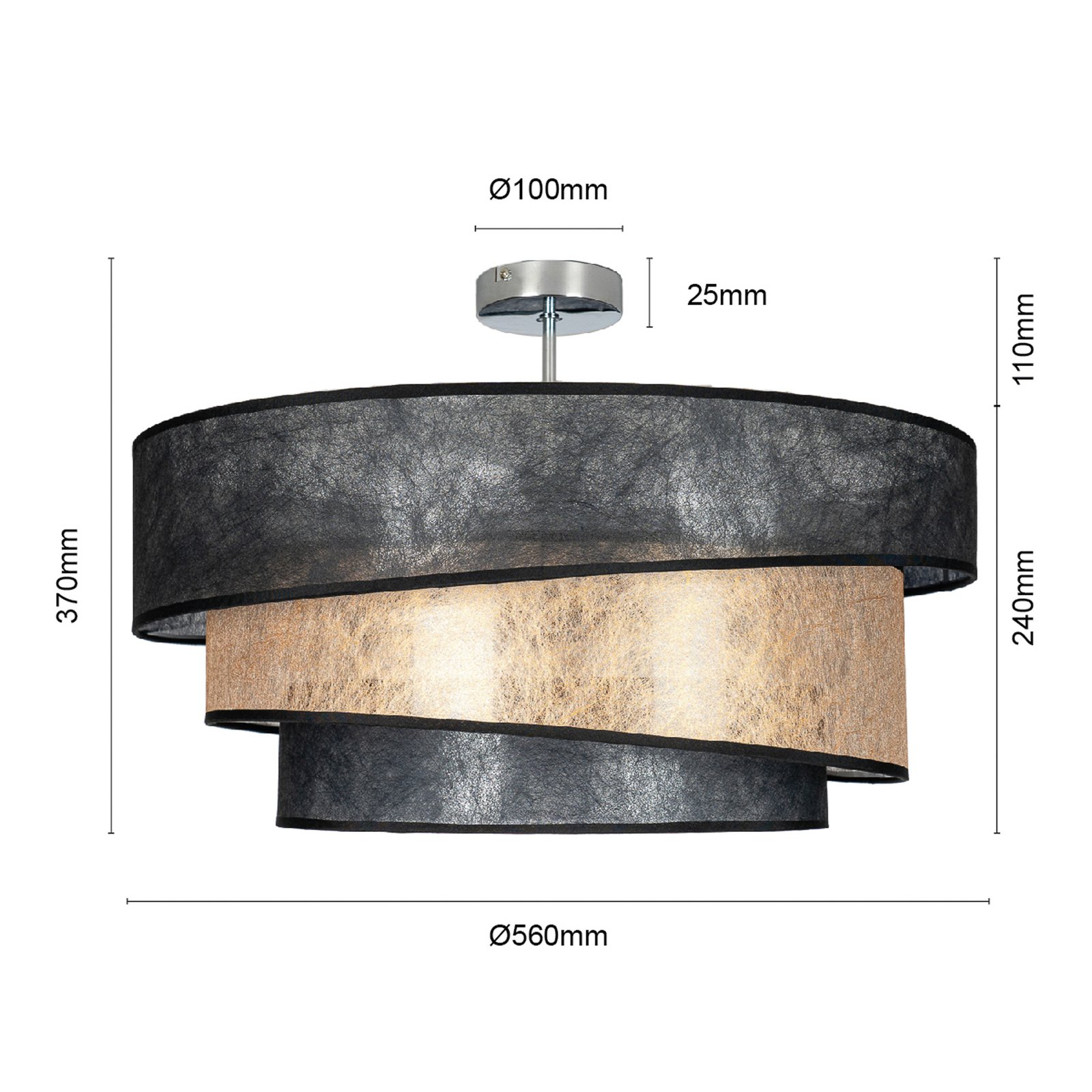 Lindby Deckenlampe Ayvira, schwarz/gold, Textil, 56 cm, E27