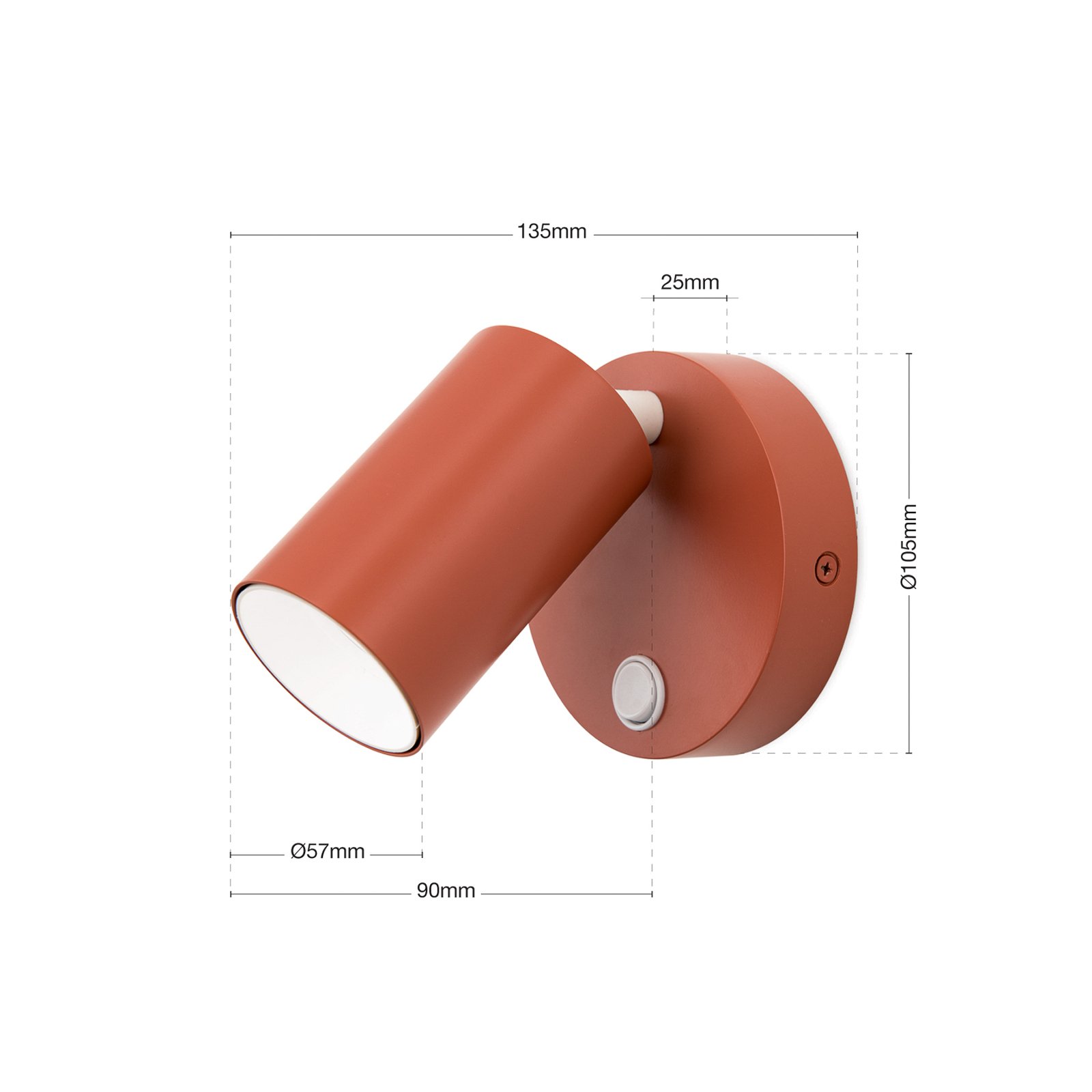 Penn foco de pared, rojo coral, Ø 10,5 cm, acero/aluminio