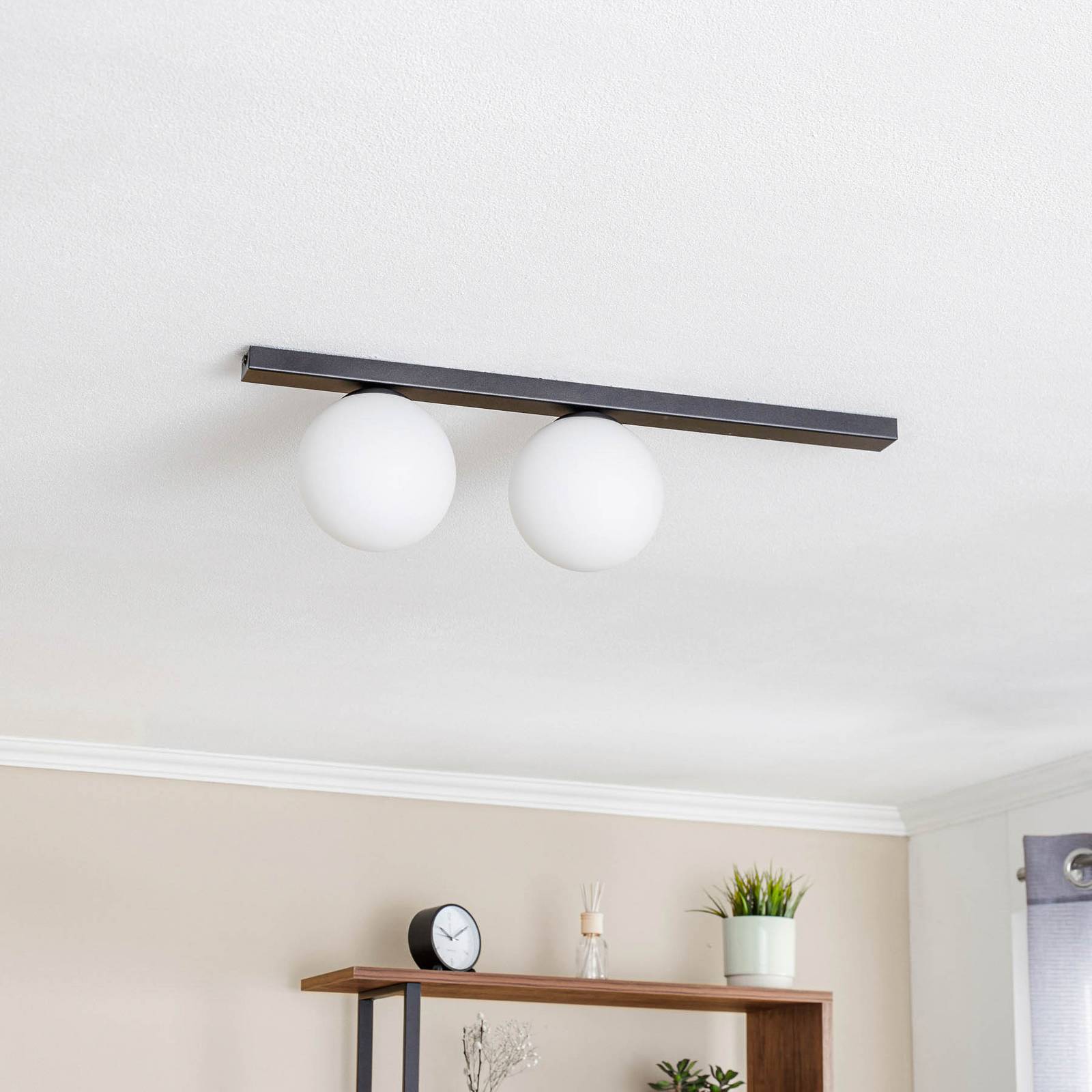 Lampa sufitowa Fit, czarna/opalowa, 2-punktowa