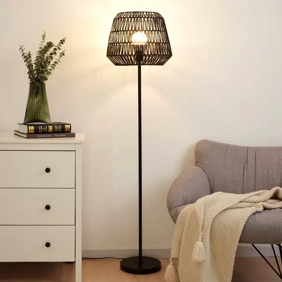 Lampenwelt Pauleen Timber Pearl Stehlampe mit Geflechtschirm