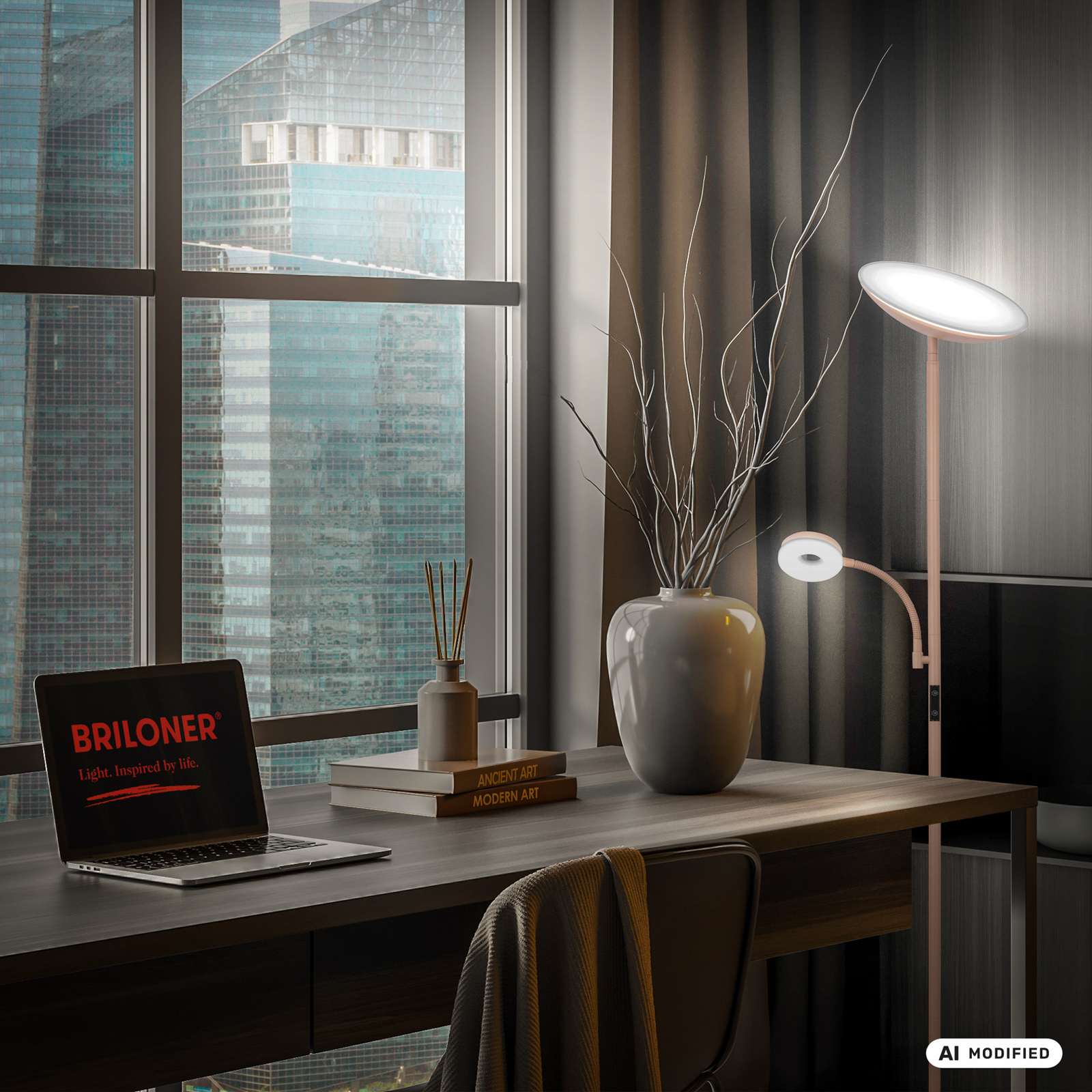 LED-Stehleuchte Sira, beige, CCT, Touchdimmer, Leselicht LED-Stehleuchte Sira, beige, CCT, Touchdimmer, Leselicht