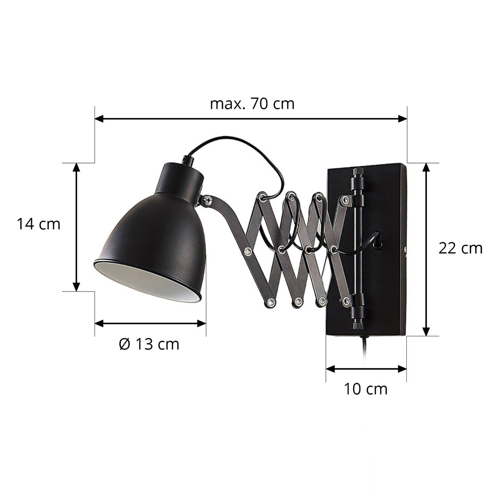Lindby Lampa ścienna Merle, czarna, 60 cm, lampka do czytania, wysuwana