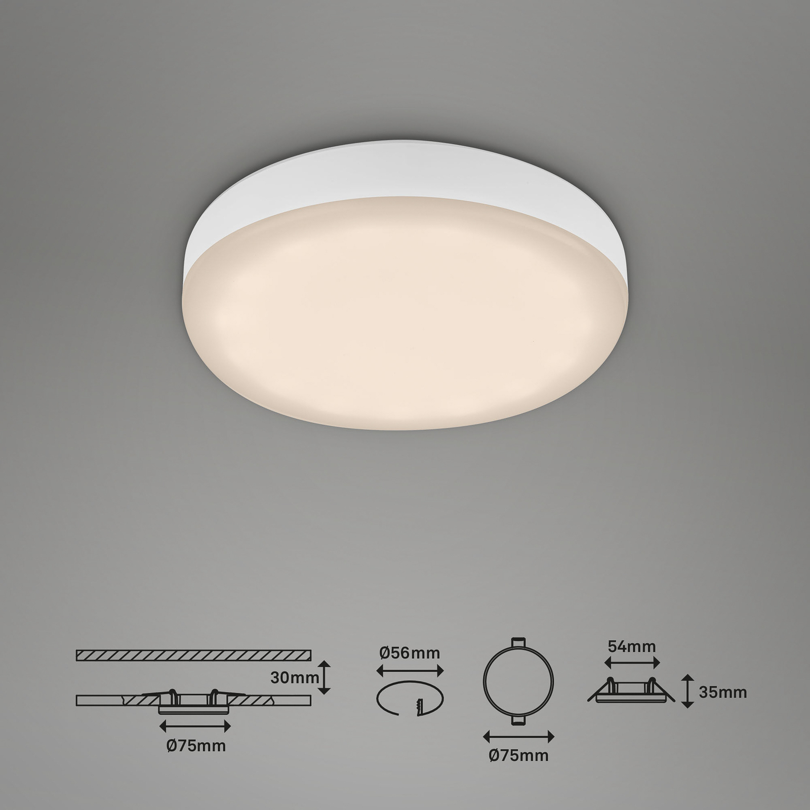 LED-downlight Plat, hvit, Ø 7,5 cm, 3 000 K