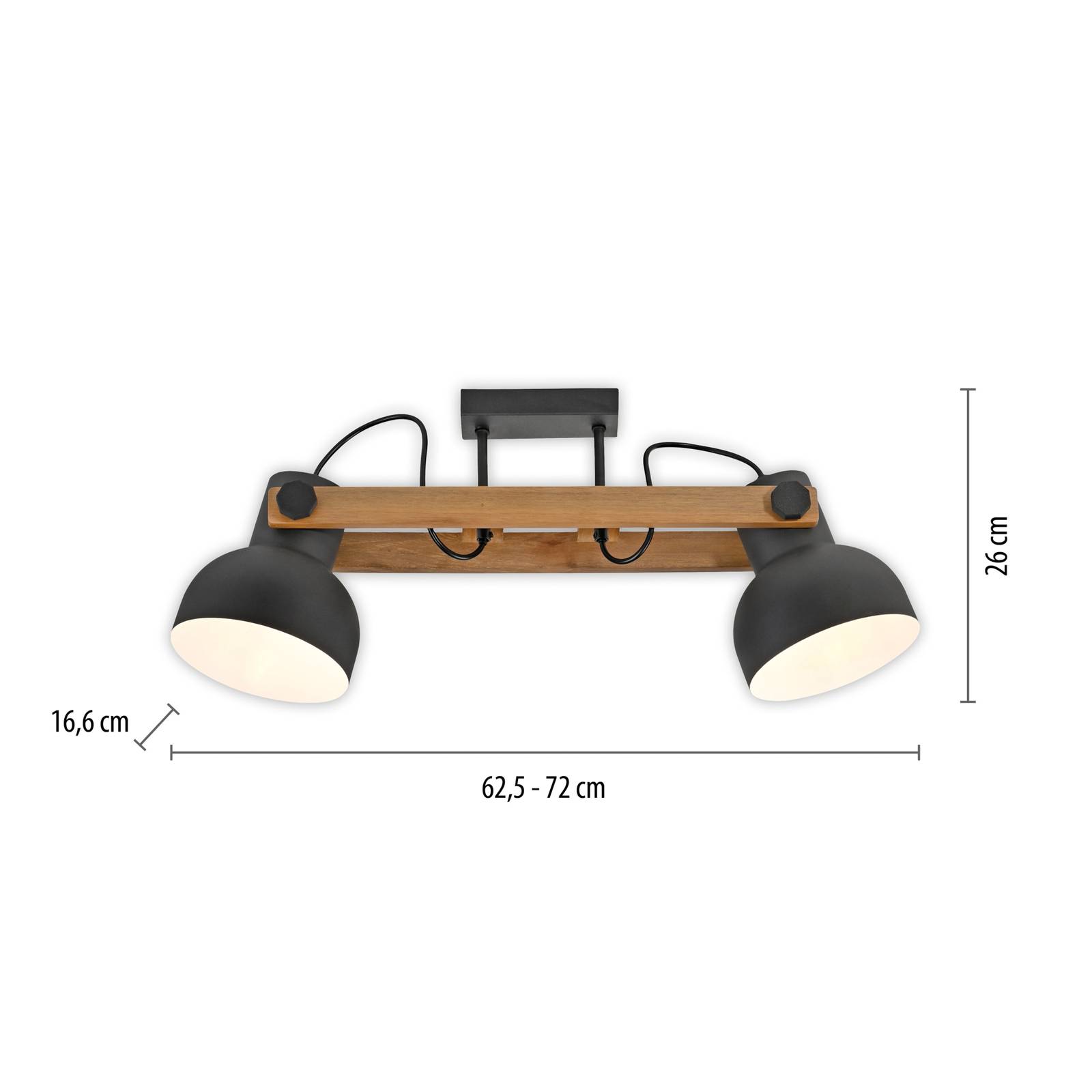 JUST LIGHT. Lampa sufitowa Cup 2.0, 2-punktowa, czarna, metalowa