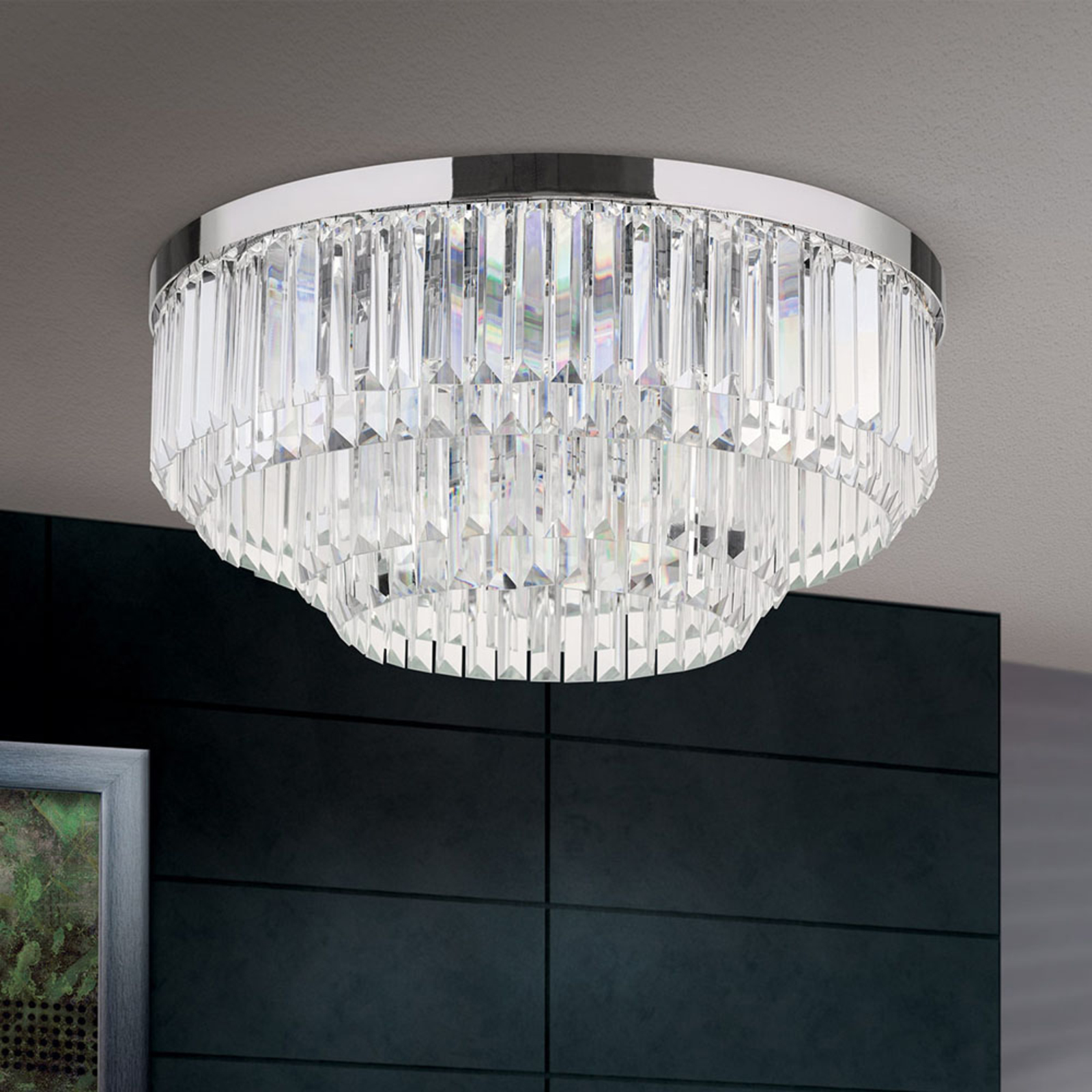 Plafonnier LED Prism chromé, Ø 55 cm