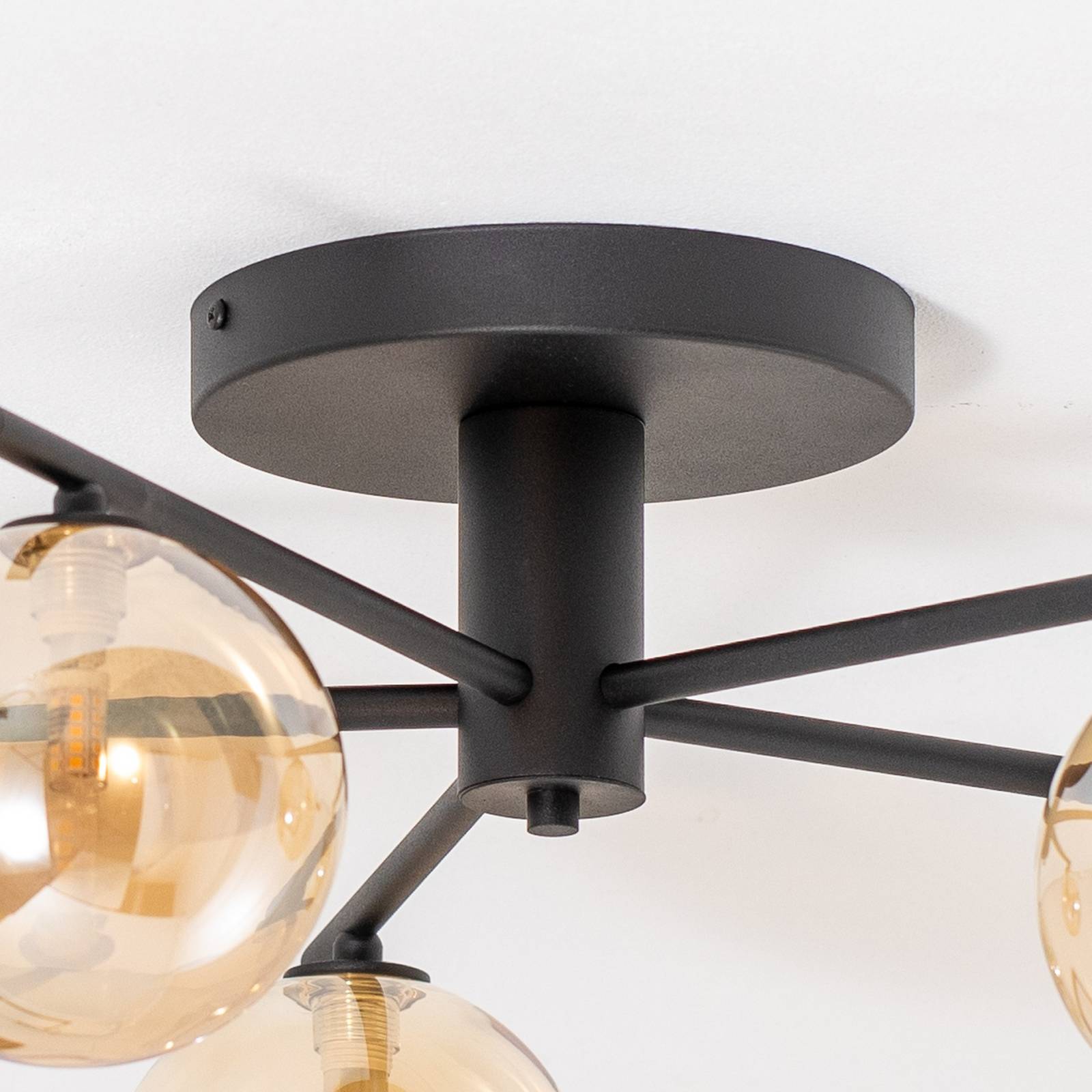 Lampa sufitowa Prato, czarna/bursztynowa, szkło, 5-punktowa
