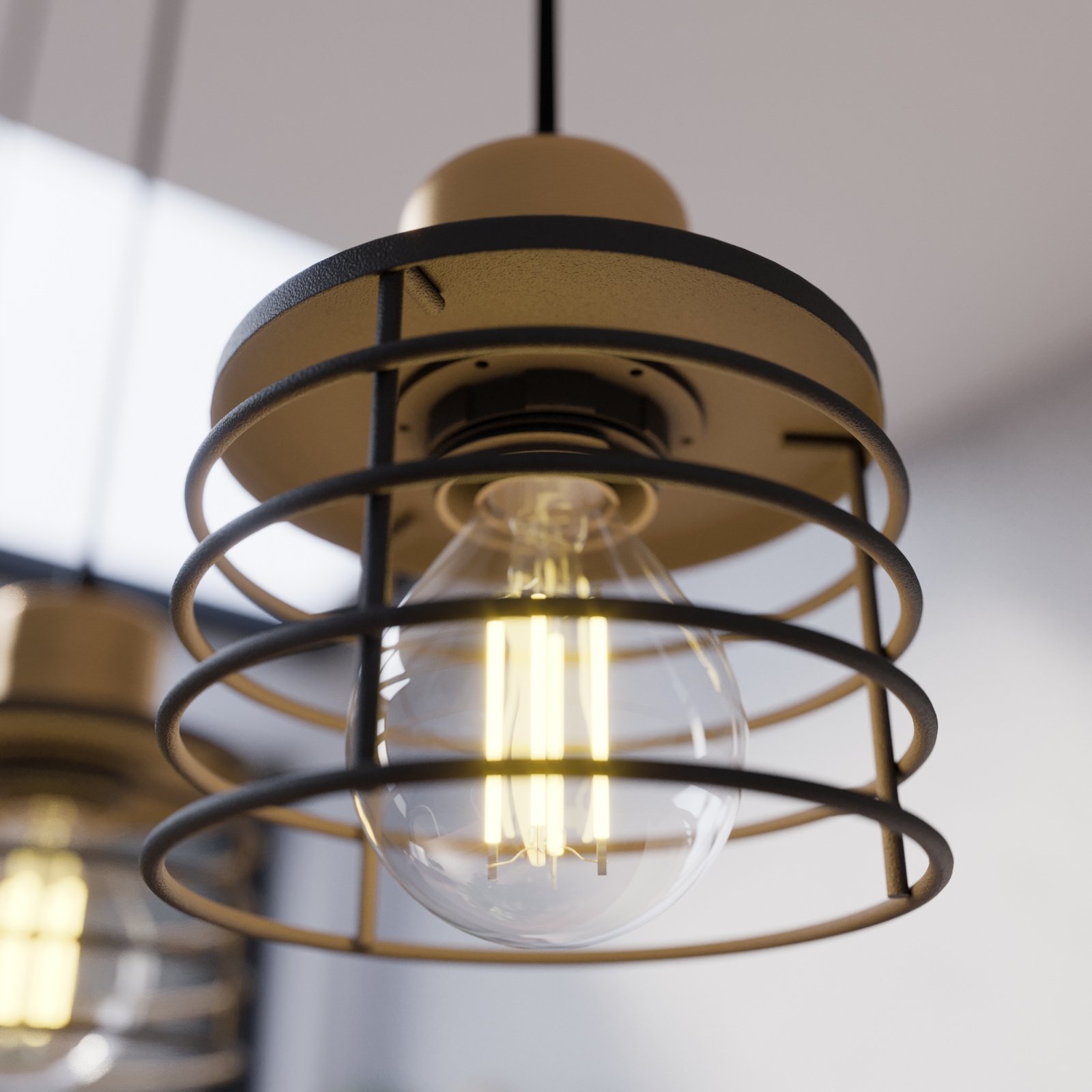 Edison hängande lampa i svart/koppar, 3-ljus lång