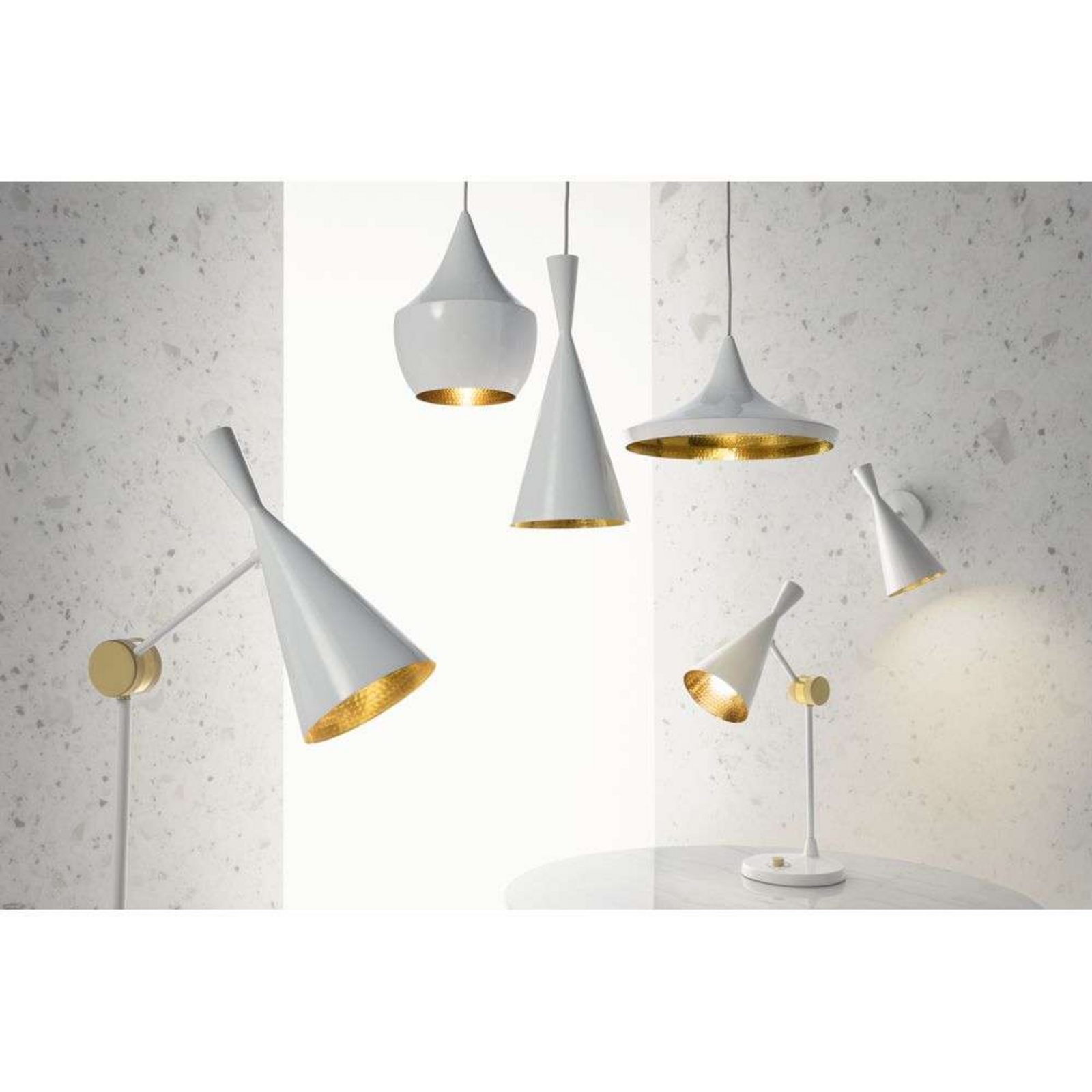 Beat Tall LED Pendant Glossy White/Brass- Tom Dixon