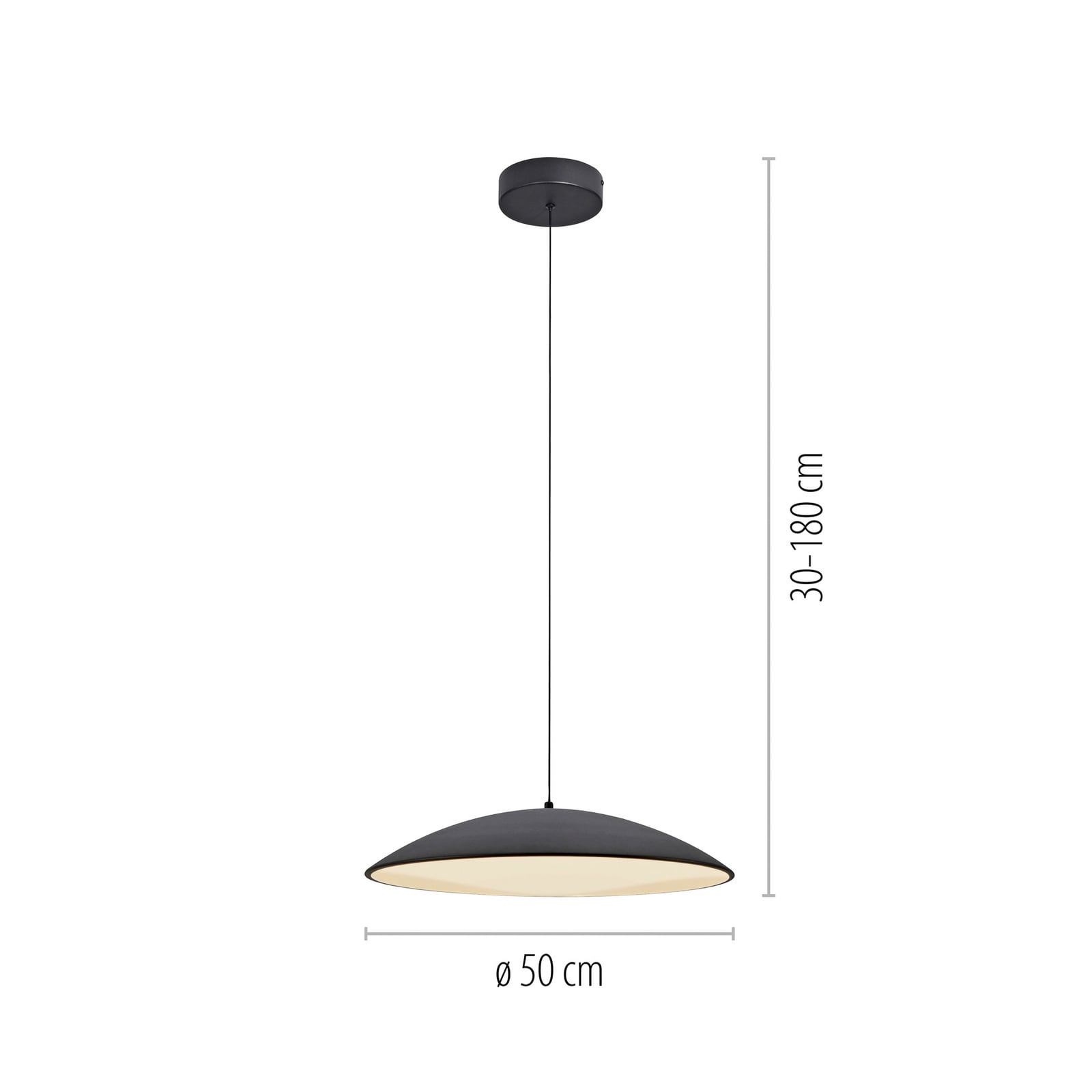 LED viseća svjetiljka LENTE, crna, Ø 50 cm, metal, s prigušivačem