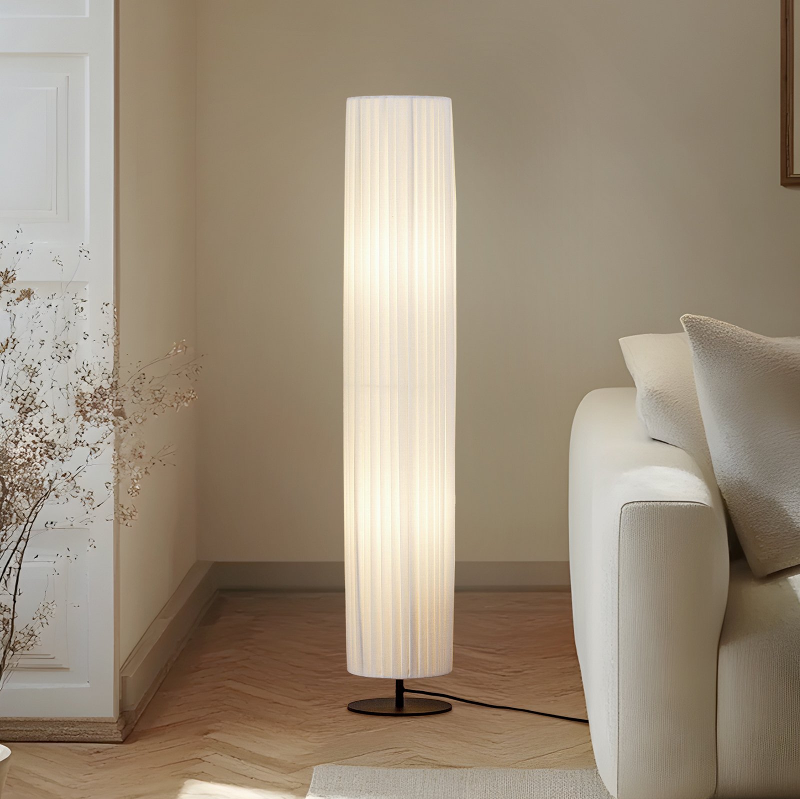 Virelle vloerlamp, wit, textiel, hoogte 117 cm, E27 - Lindby