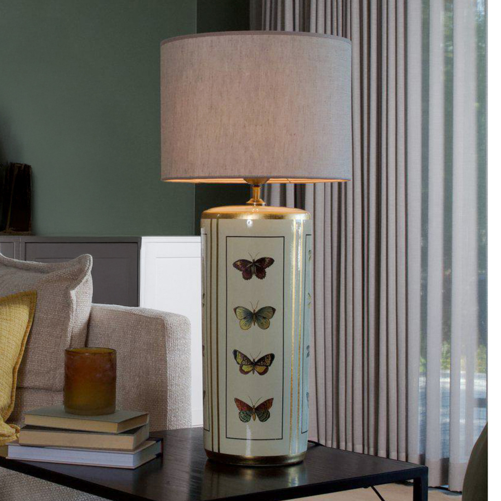 Pr Home Μπεζ, Πολύχρωμο Επιτραπέζιο Φωτιστικό Lucca, Μπεζ, Ύψος 67 Cm, Λινό Ύφασμα, Κεραμικό